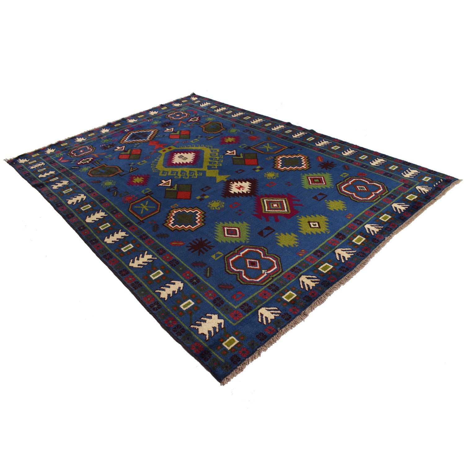 Kohistani Area Rug Handmade Blue Indigo Floral 7x10 ft