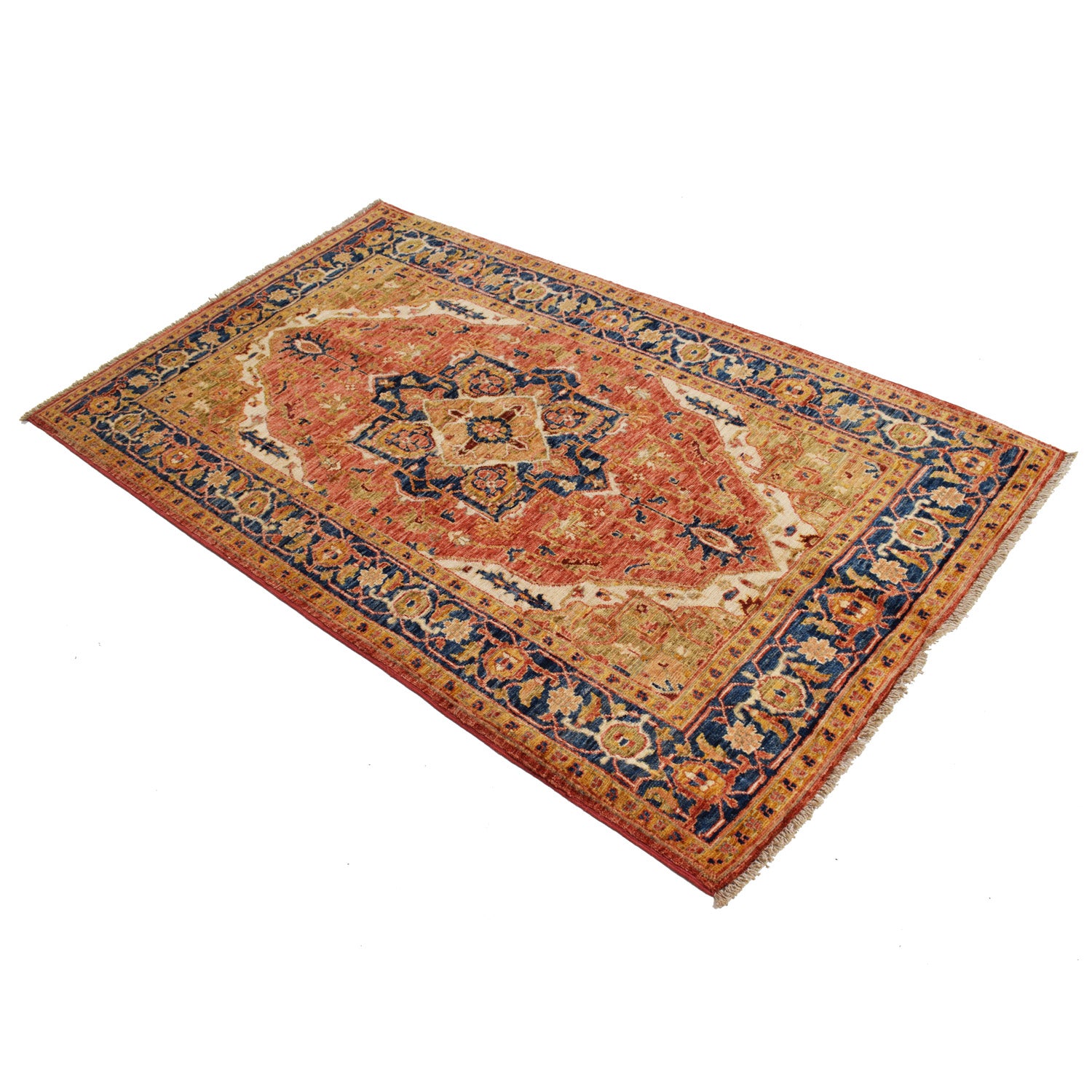 Heriz Area Rug Handmade Multi Medallion 4x6 ft