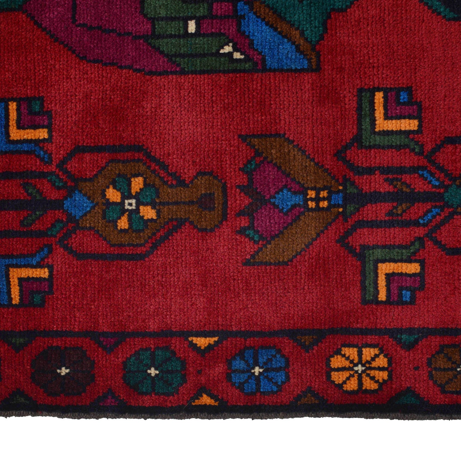 Pictorial Rug Handmade Red Design