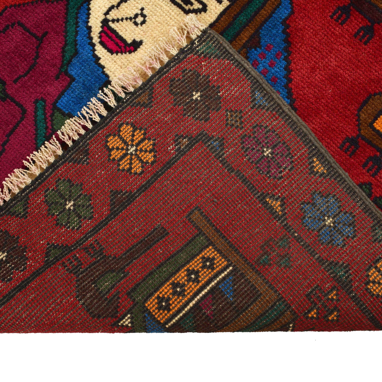 Pictorial Rug Handmade Red Design