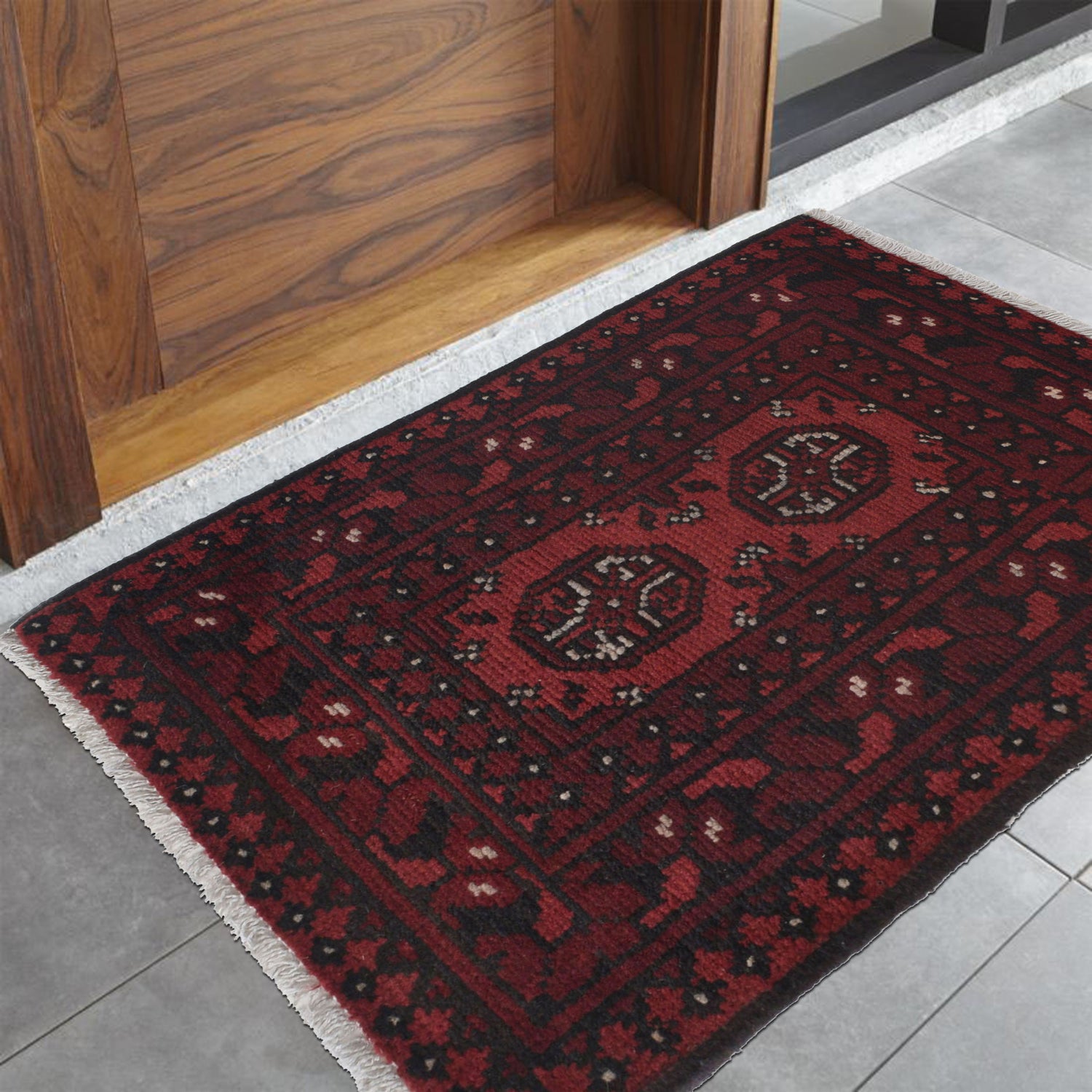 Handmade Wool Doormat Red Floral