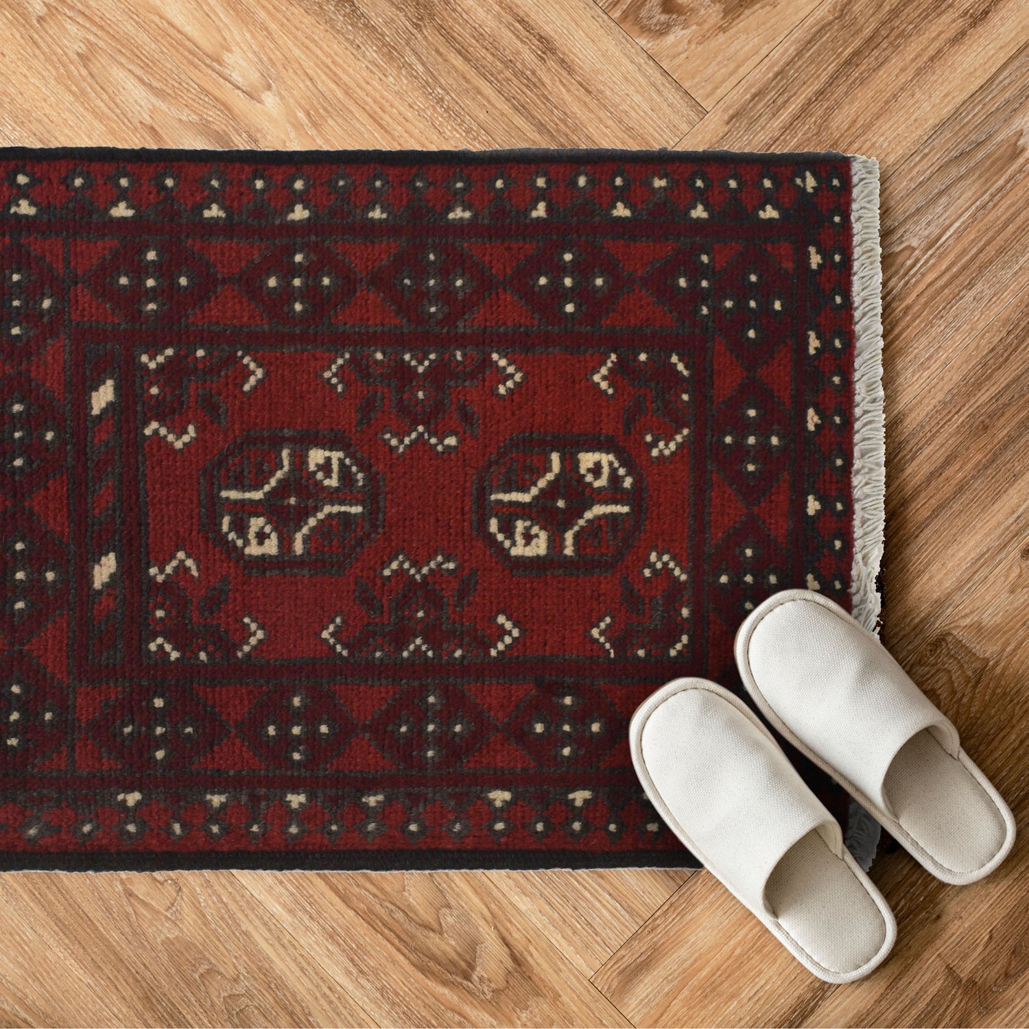 Handmade Wool Doormat Red Floral