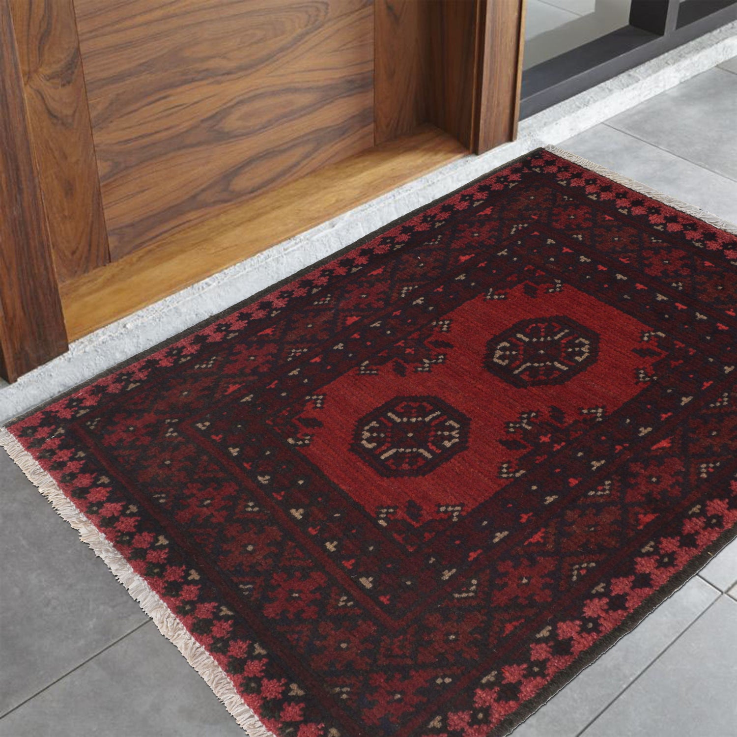 Handmade Wool Doormat Red Floral