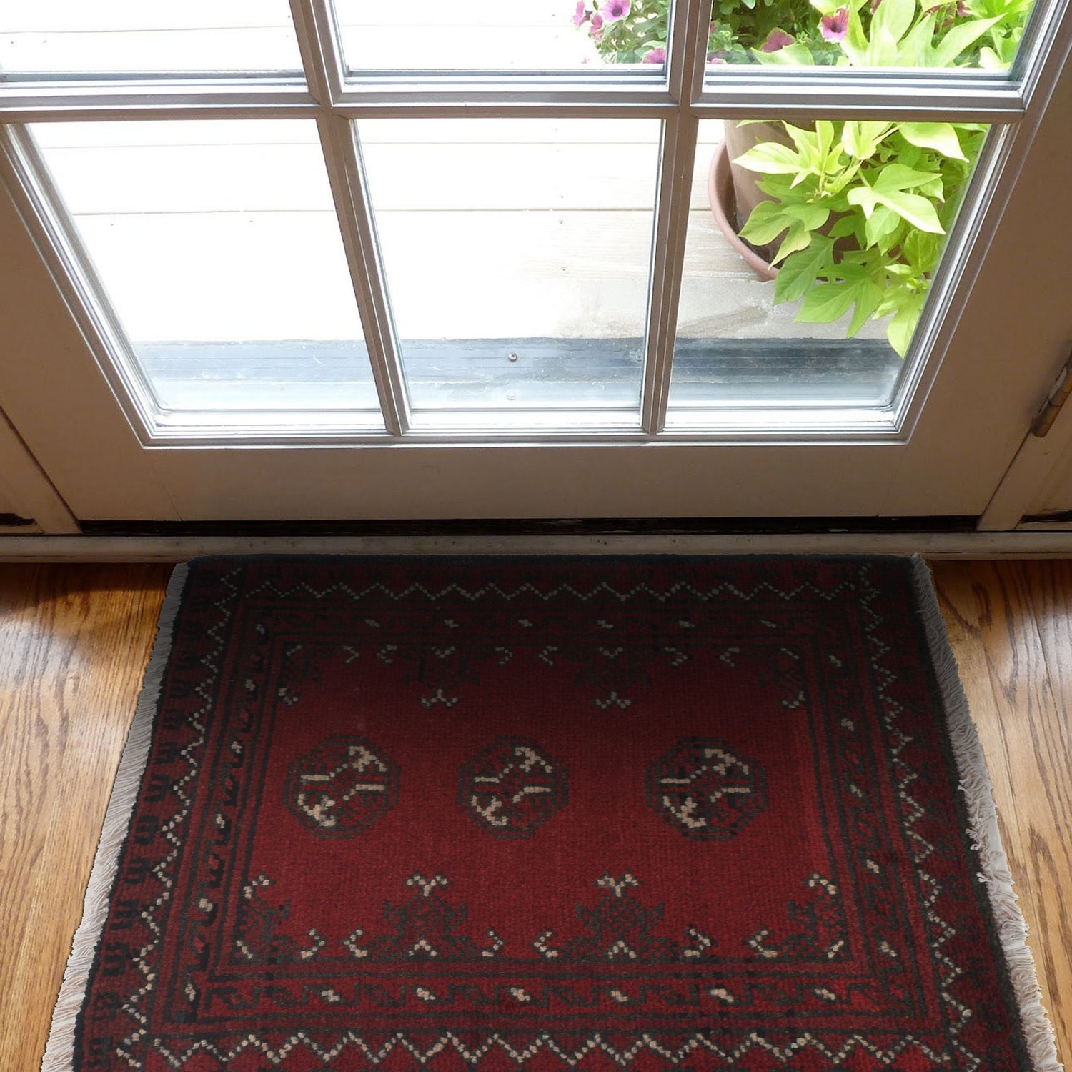 Handmade Wool Doormat Red Floral