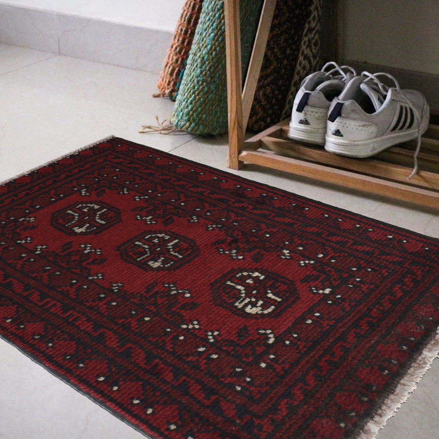 Handmade Wool Doormat Red Floral