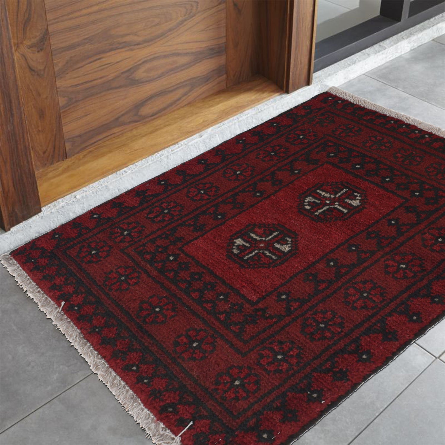 Handmade Wool Doormat Red Floral