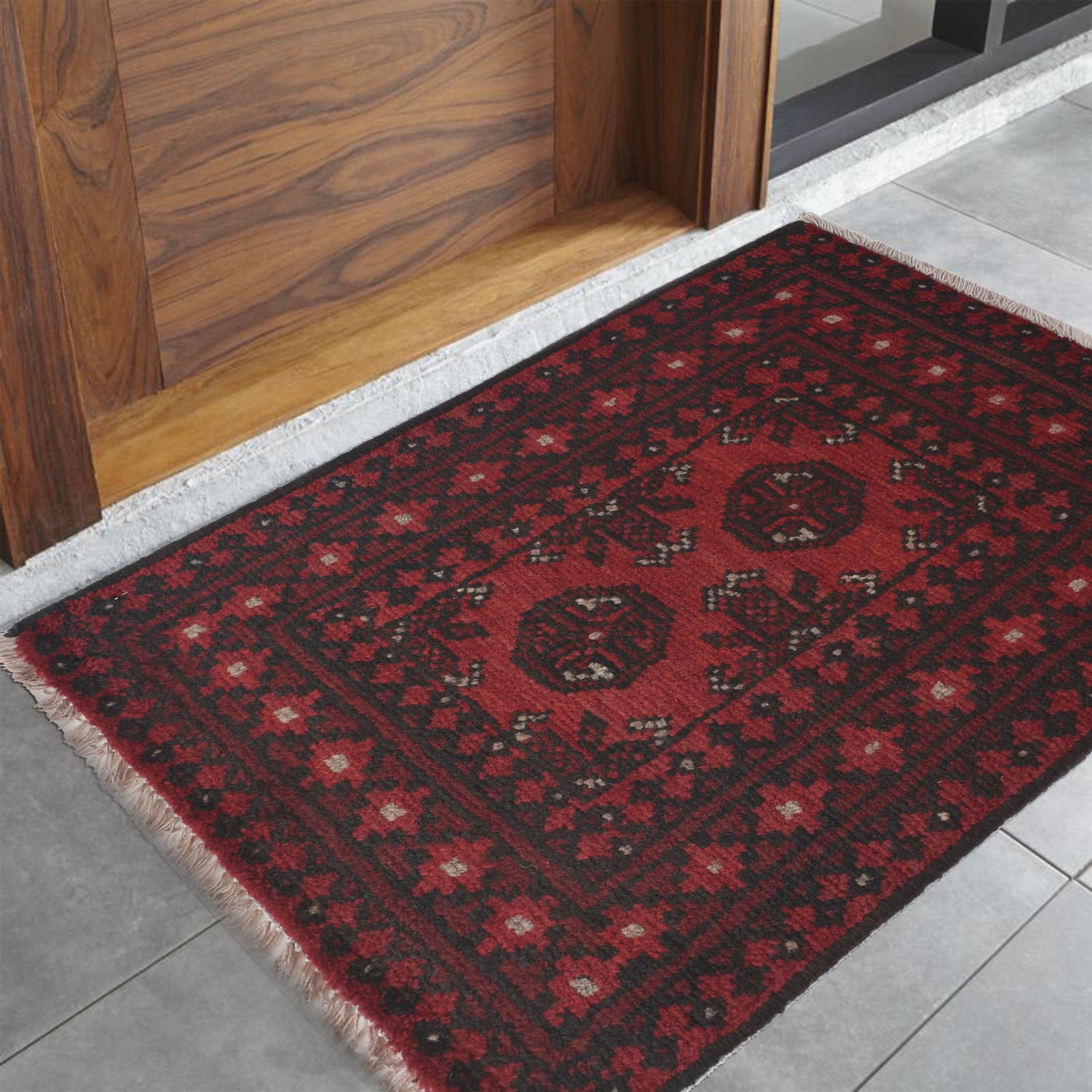 Handmade Wool Doormat Red Floral