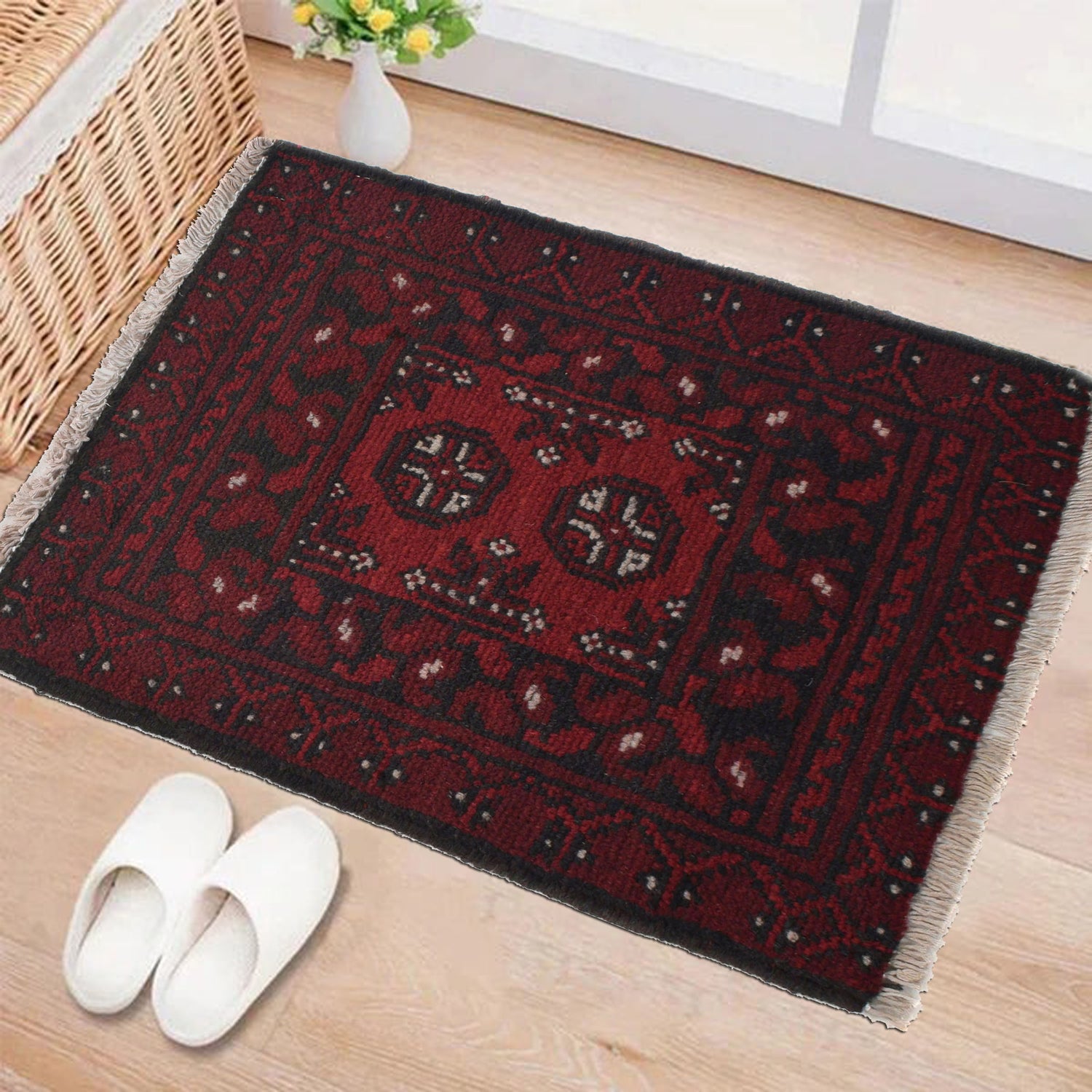 Handmade Wool Doormat Red Floral