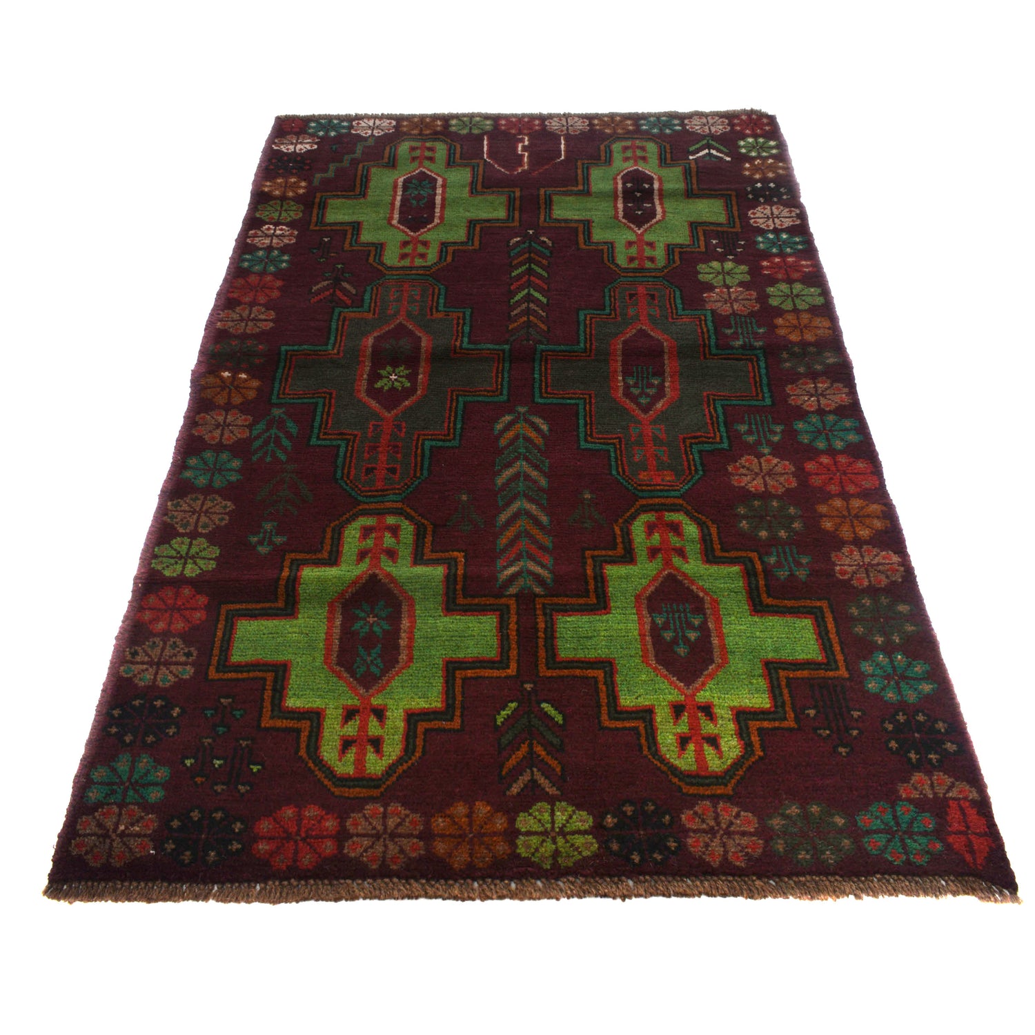 Baluchi Rug Handmade Dark Purple Floral 4x6 ft