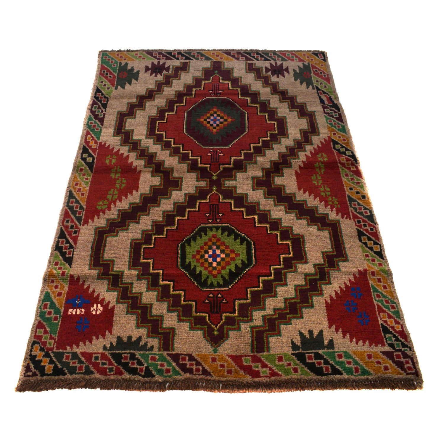 Baluchi Rug Handmade Beige Floral 4x6 ft