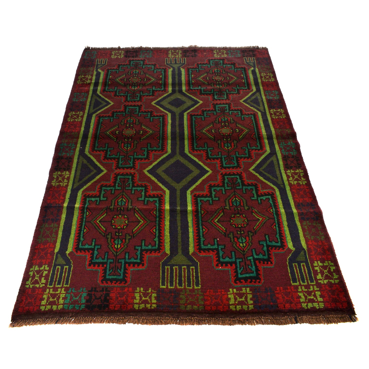 Baluchi Rug Handmade Red Floral 4x6 ft