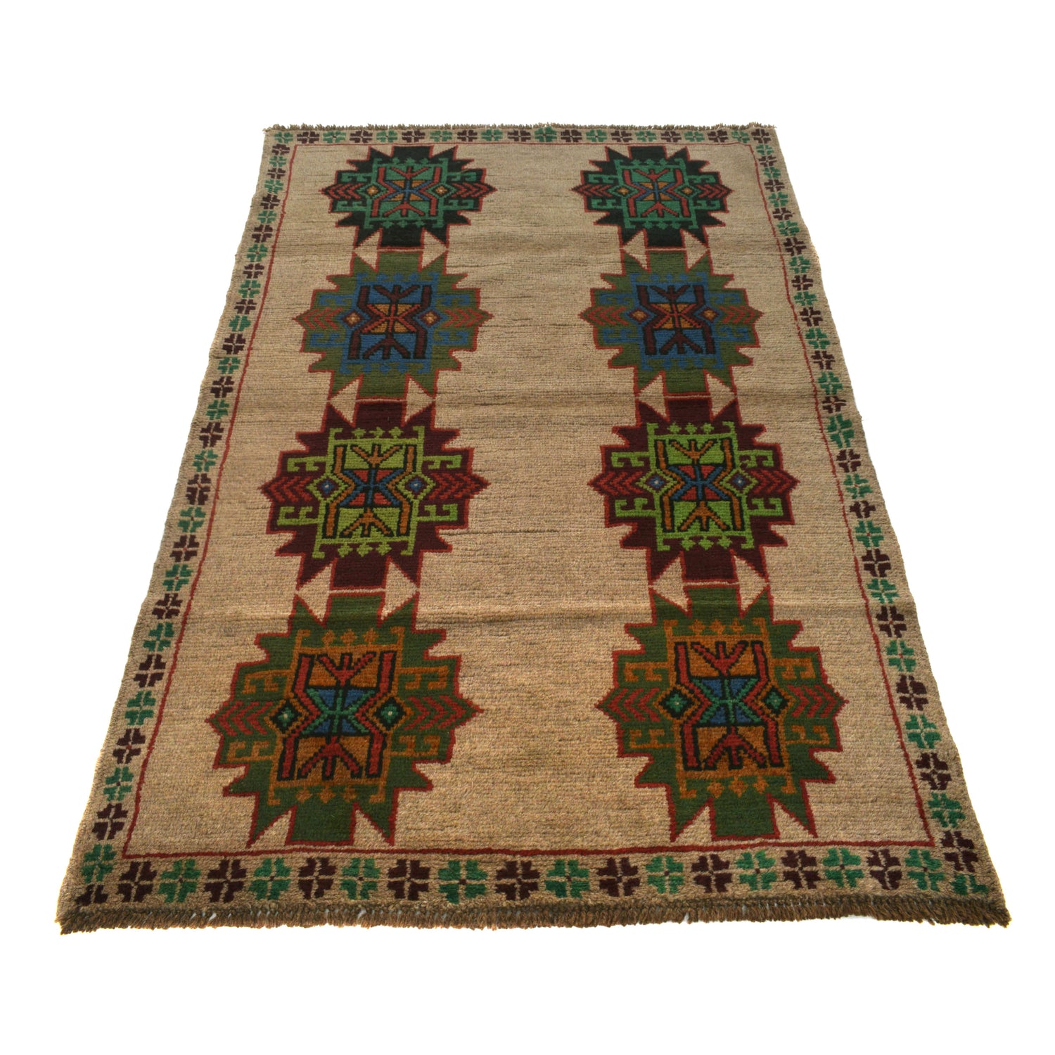 Baluchi Rug Handmade Tan Floral 4x6 ft