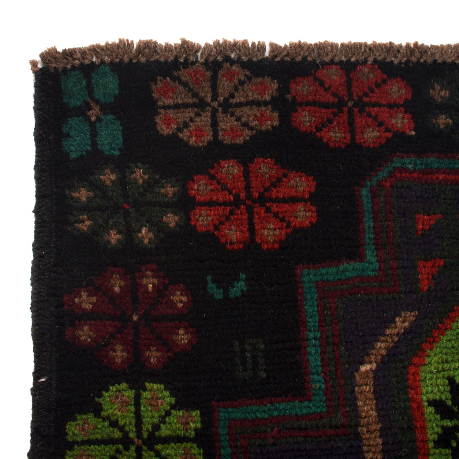 Baluchi Rug Handmade Black Floral 4x6 ft
