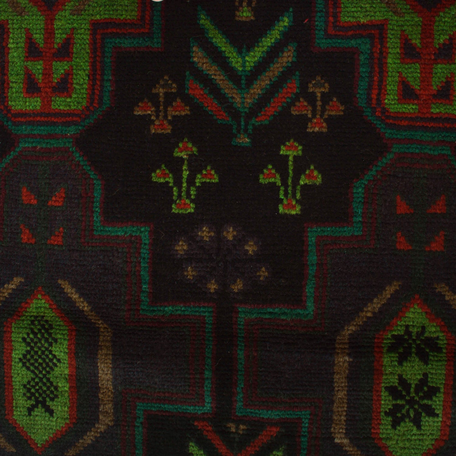 Baluchi Rug Handmade Black Floral 4x6 ft