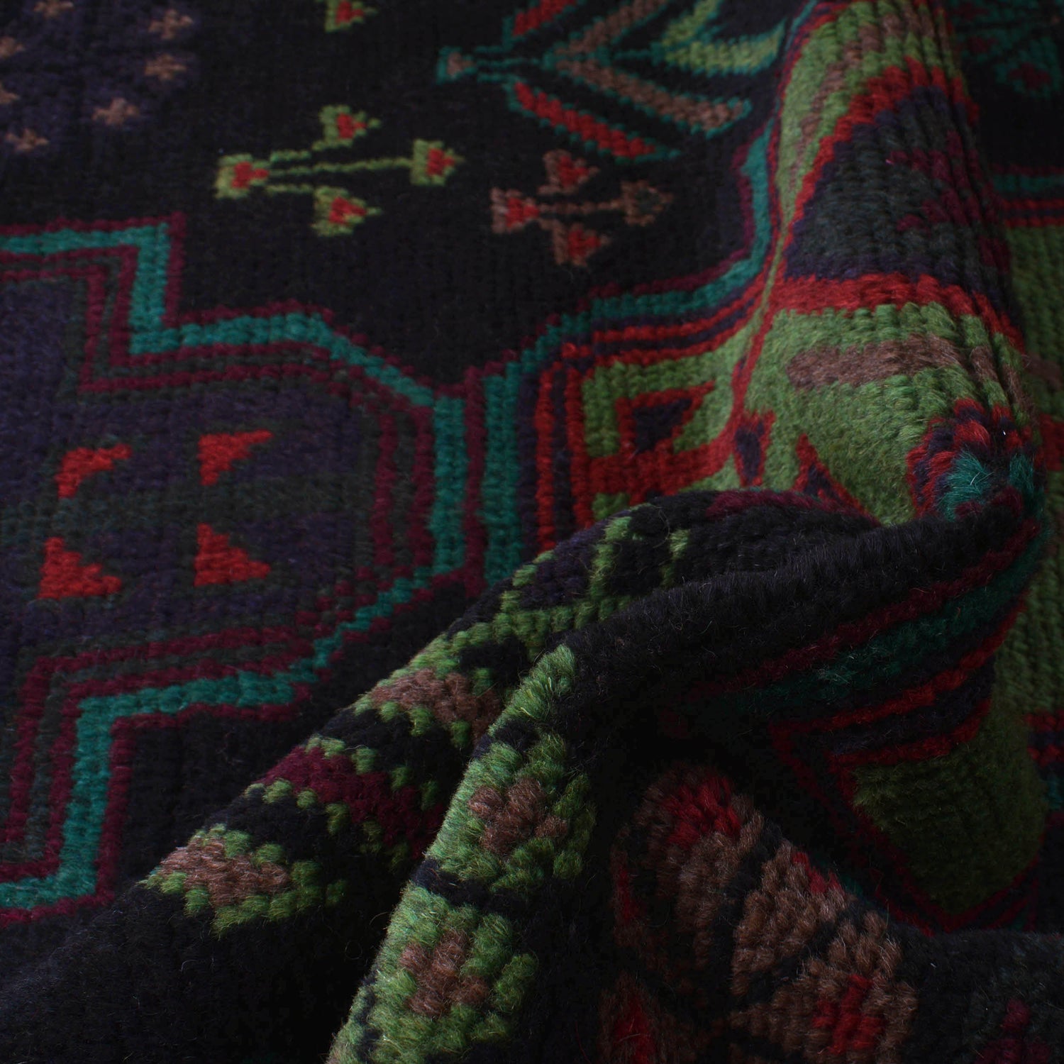 Baluchi Rug Handmade Black Floral 4x6 ft