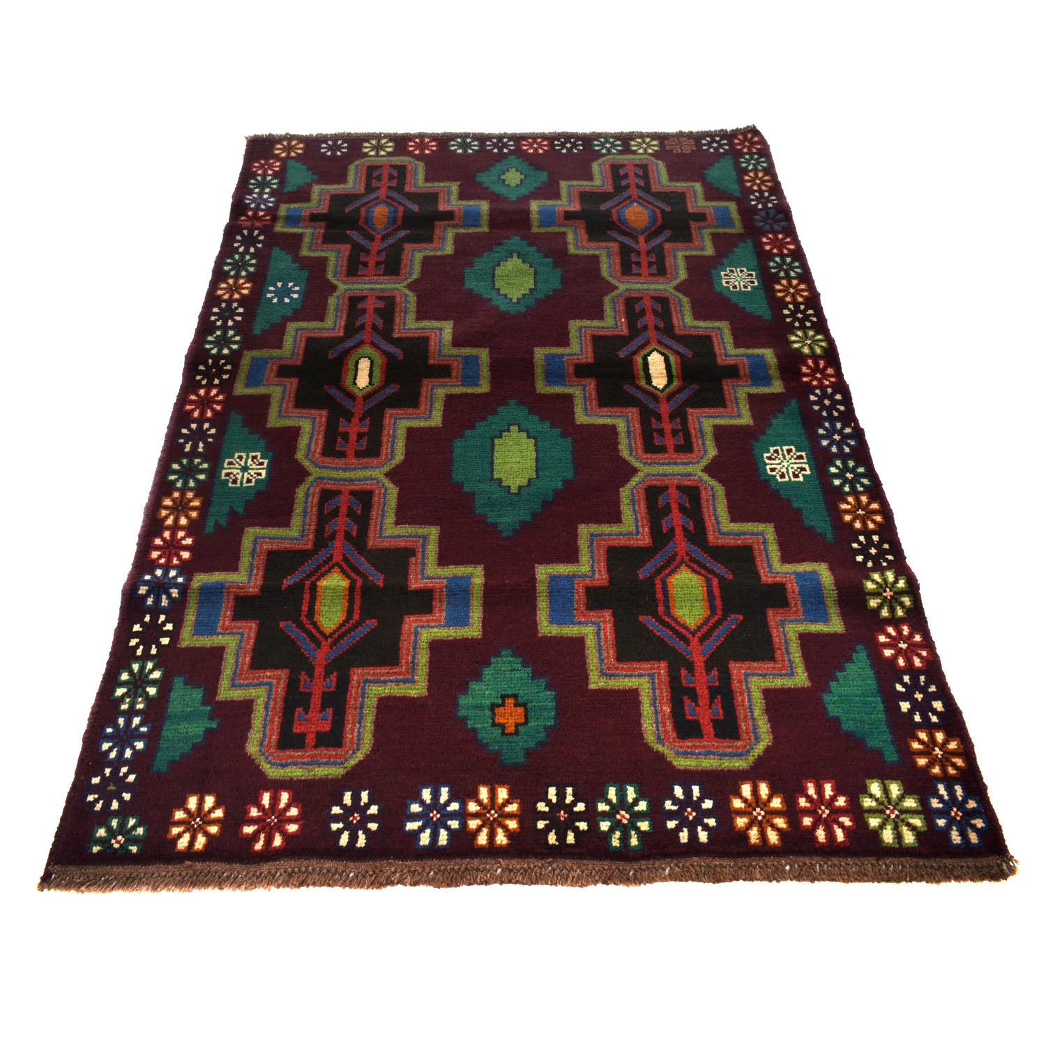Baluchi Rug Handmade Dark Purple Floral 4x6 ft
