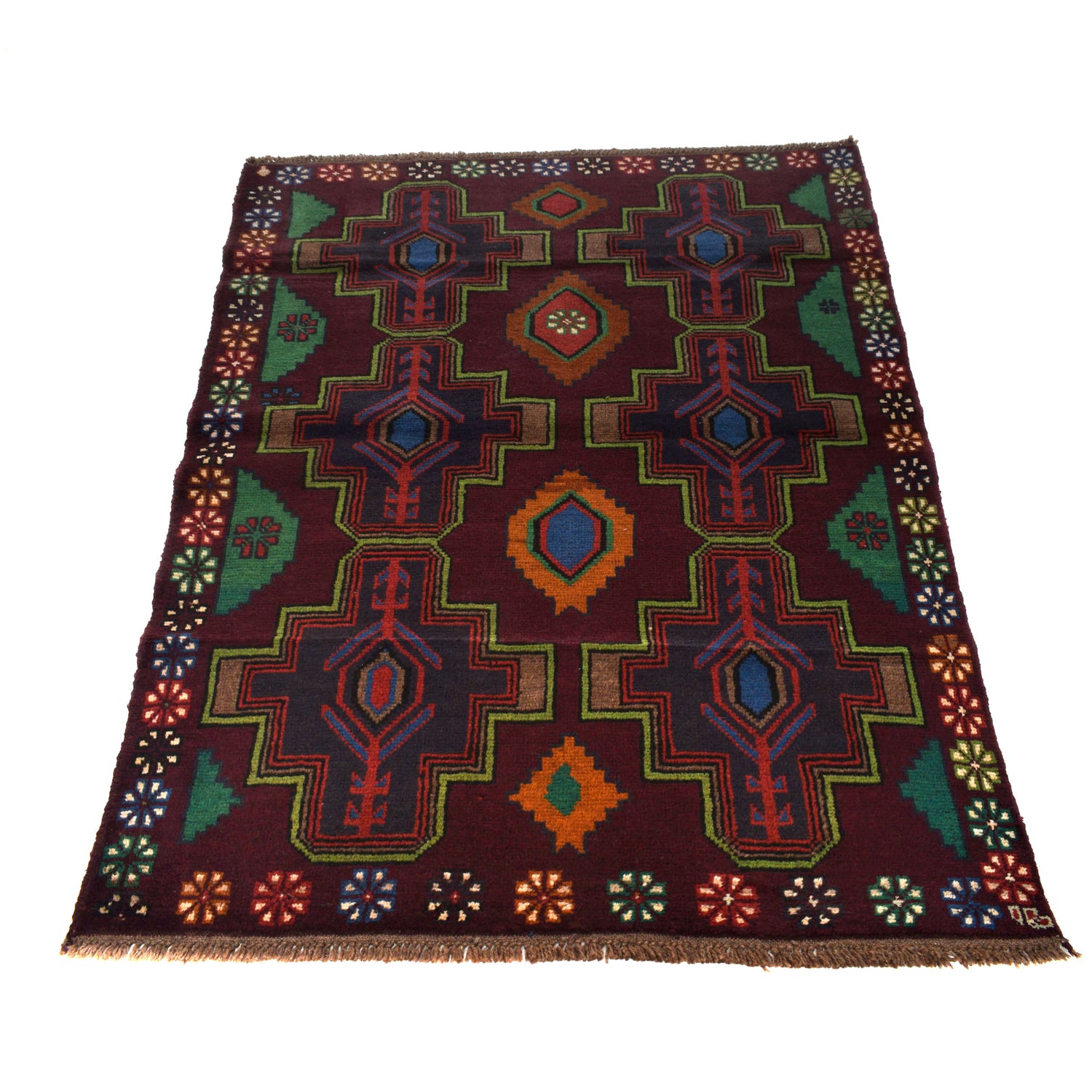 Baluchi Rug Handmade Dark Purple Floral 4x6 ft