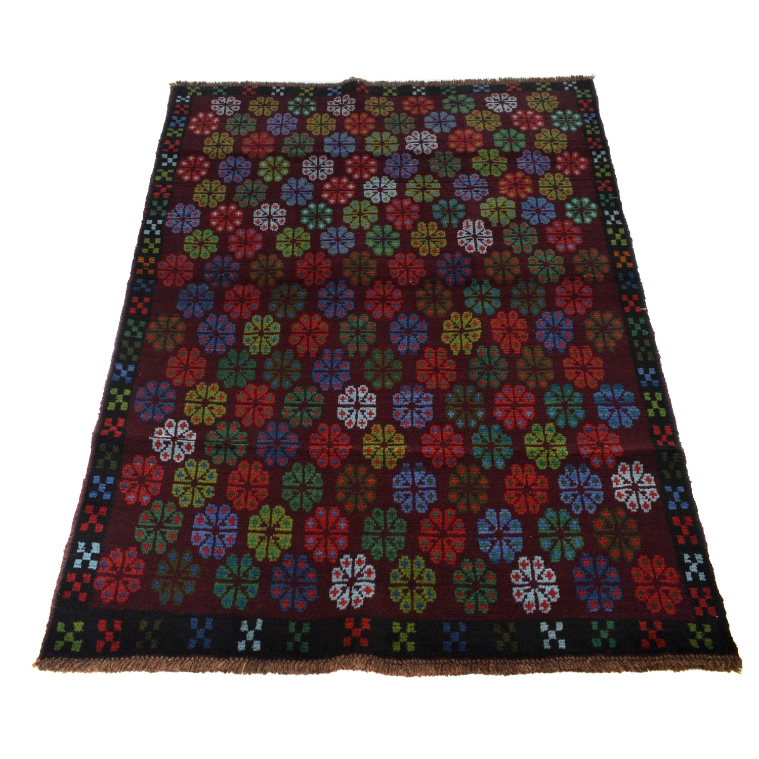Baluchi Rug Handmade Dark Purple Floral 4x6 ft