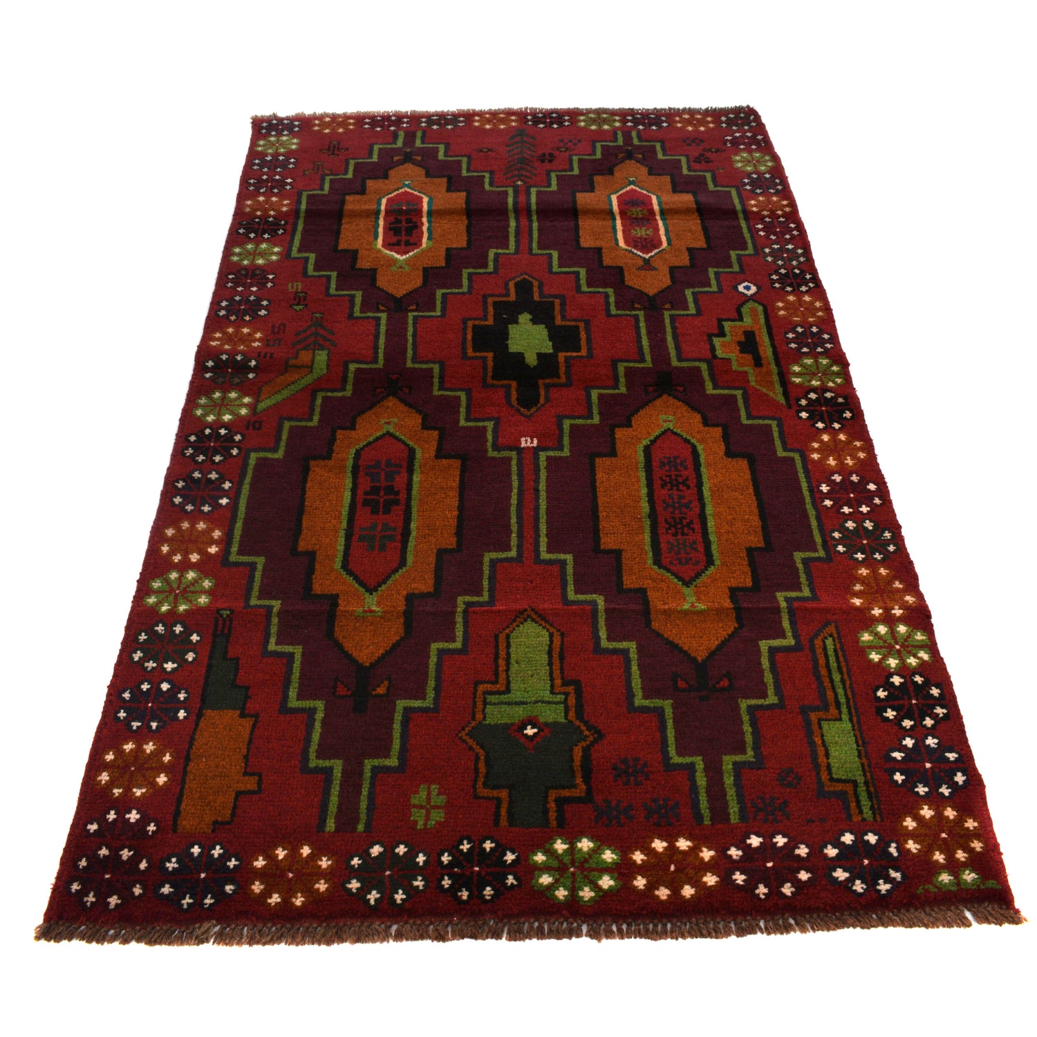 Baluchi Rug Handmade Red Floral 4x6 ft