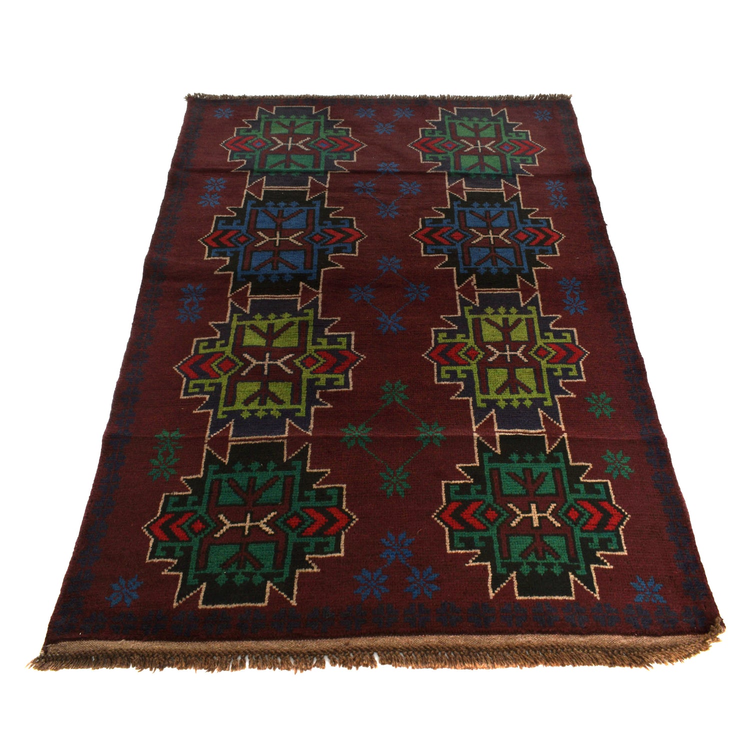 Baluchi Rug Handmade Dark Purple Geometric 4x6 ft