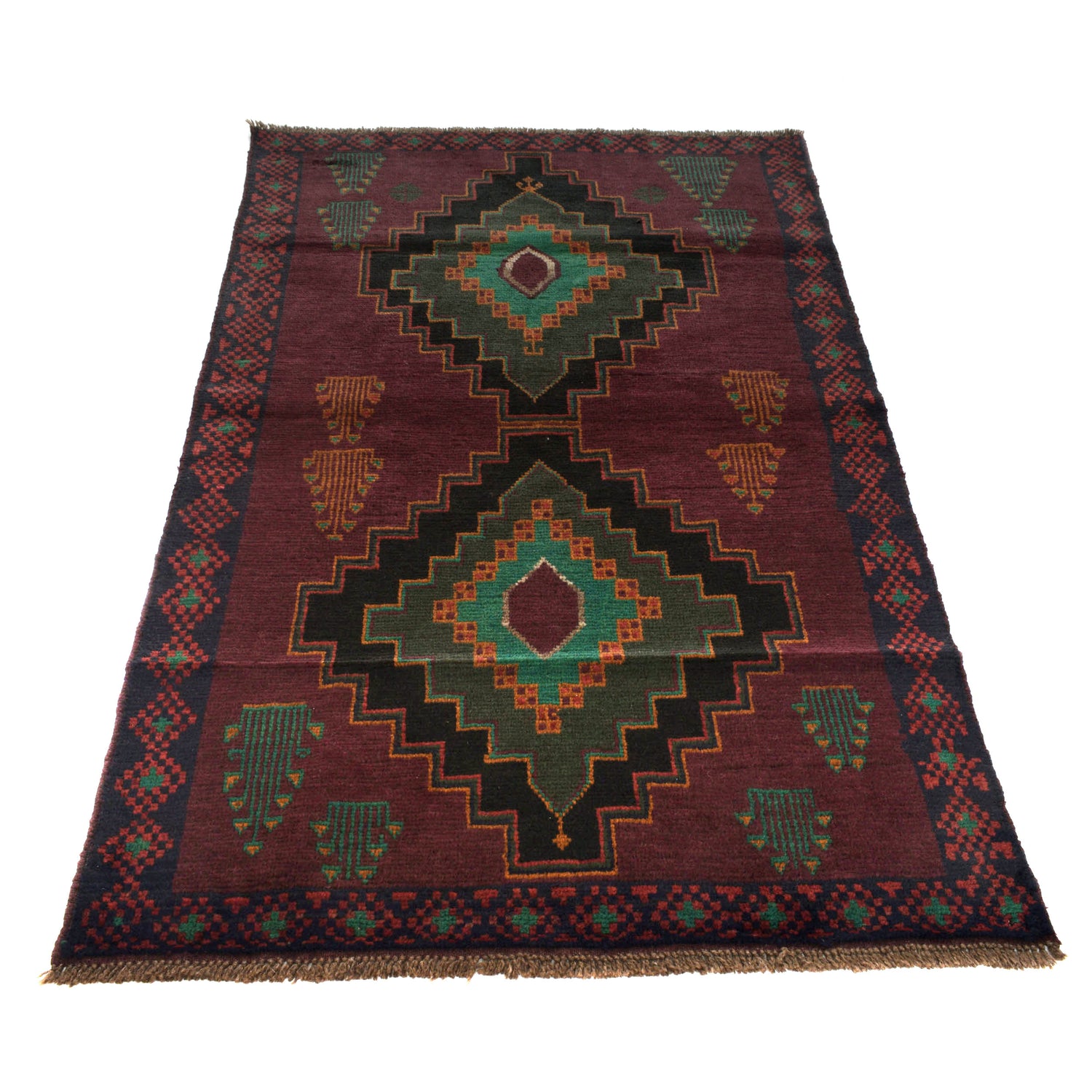 Baluchi Rug Handmade Dark Purple Geometric 4x6 ft
