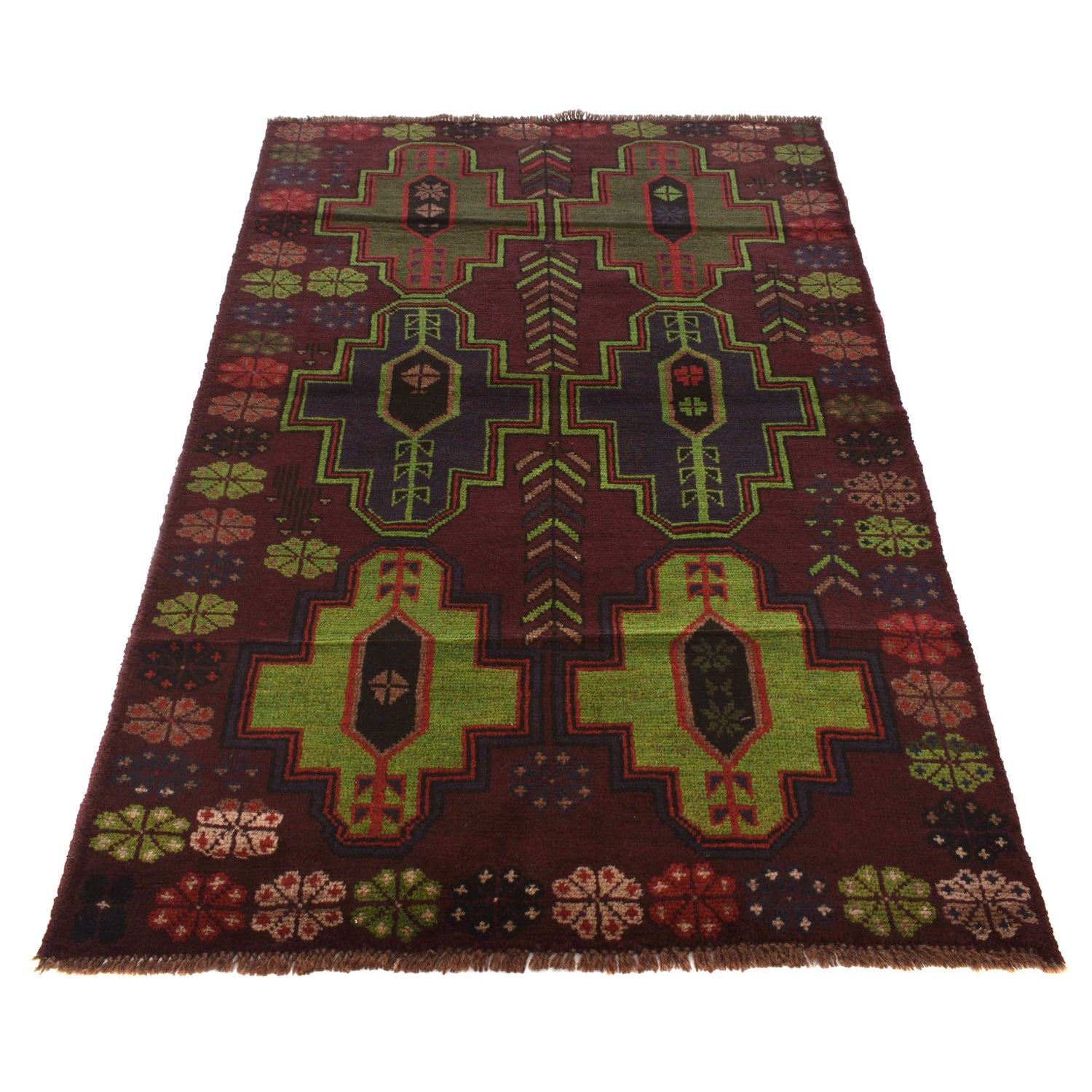 Baluchi Rug Handmade Dark Purple Geometric 4x6 ft