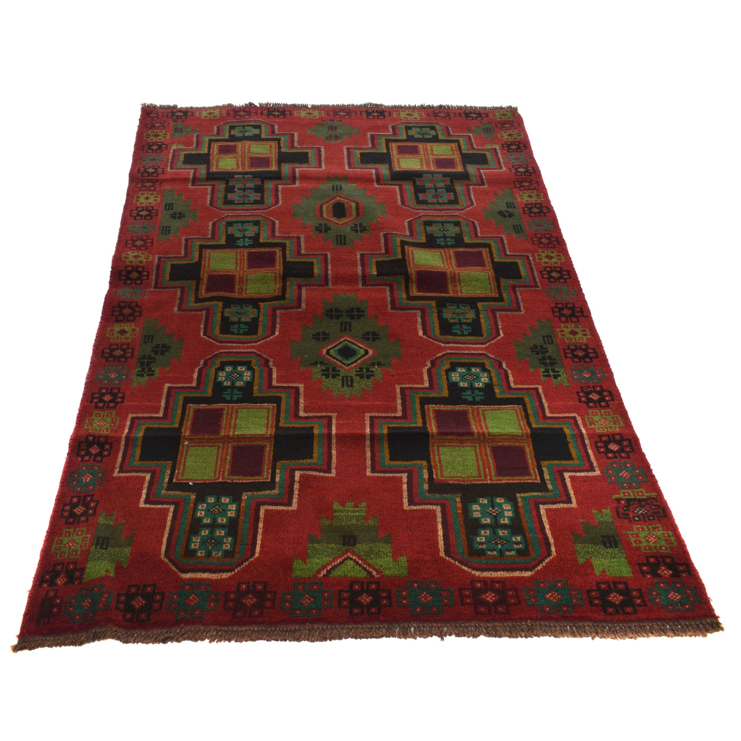 Baluchi Rug Handmade Red Geometric 4x6 ft
