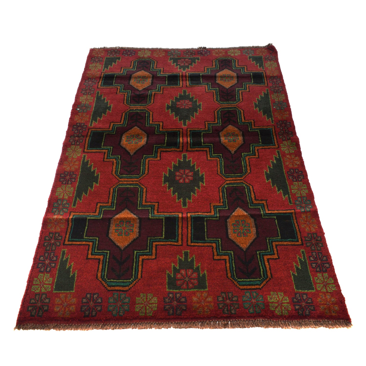 Baluchi Rug Handmade Red Geometric 4x6 ft