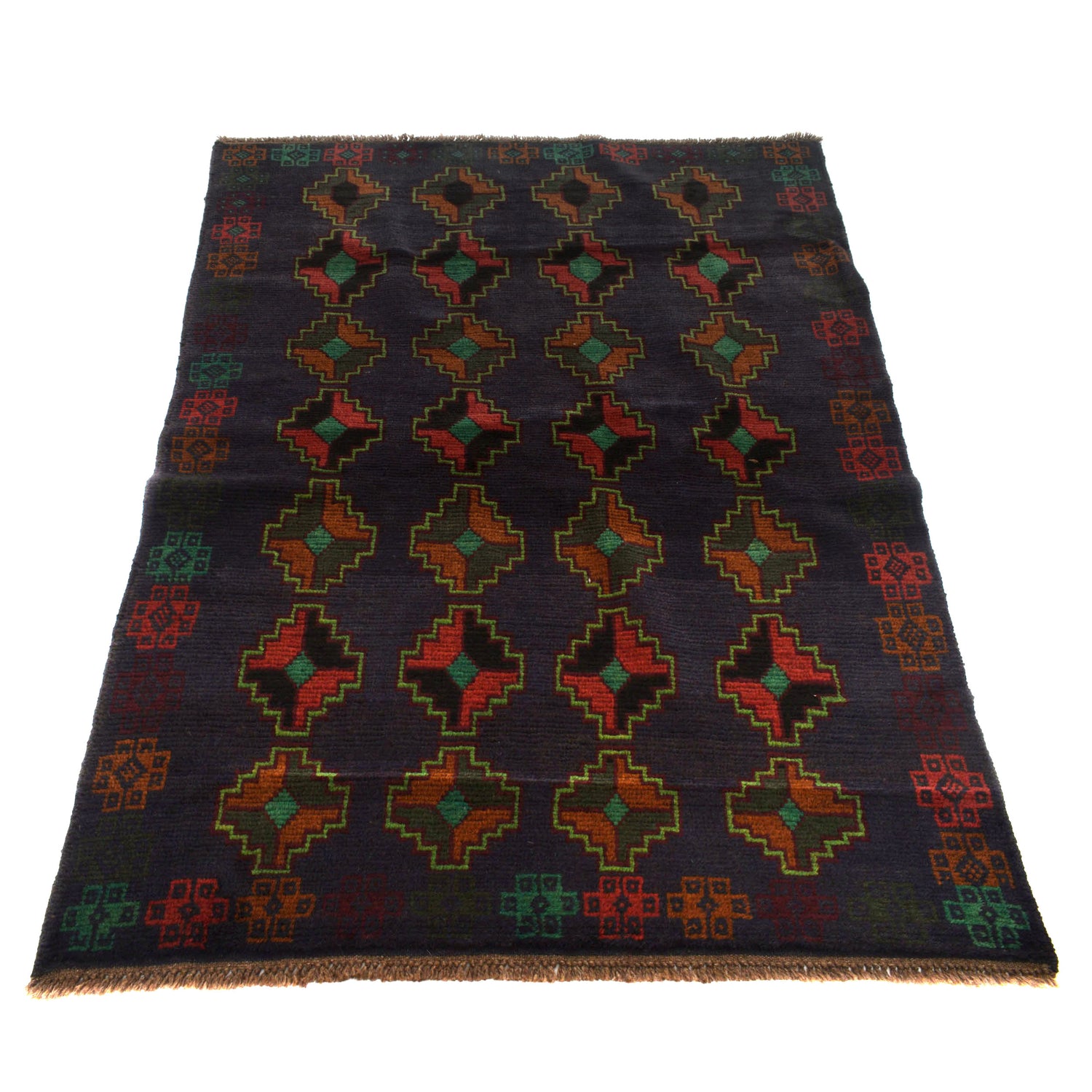 Baluchi Rug Handmade Dark Blue Geometric 4x6 ft