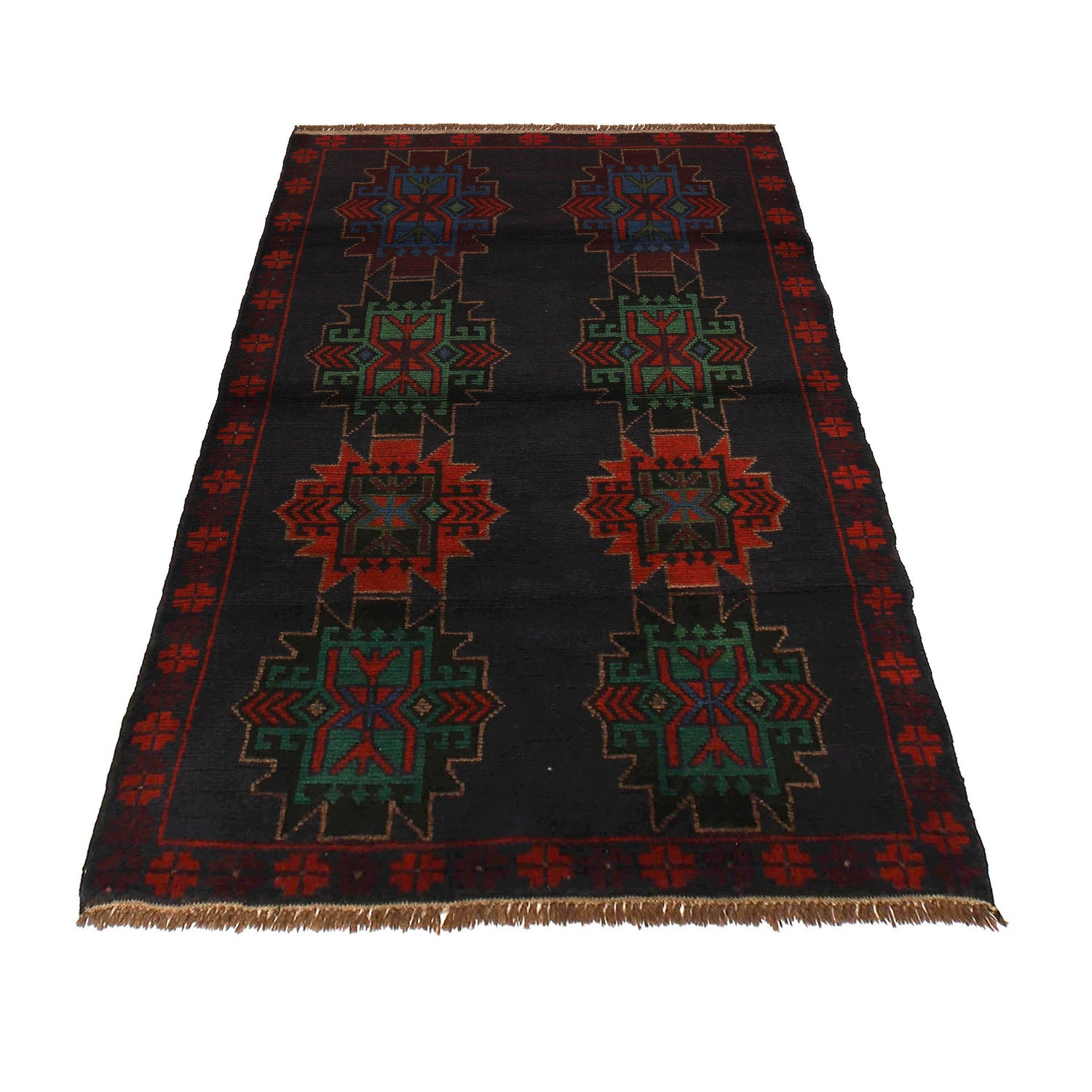Baluchi Rug Handmade Dark Blue Geometric 4x6 ft