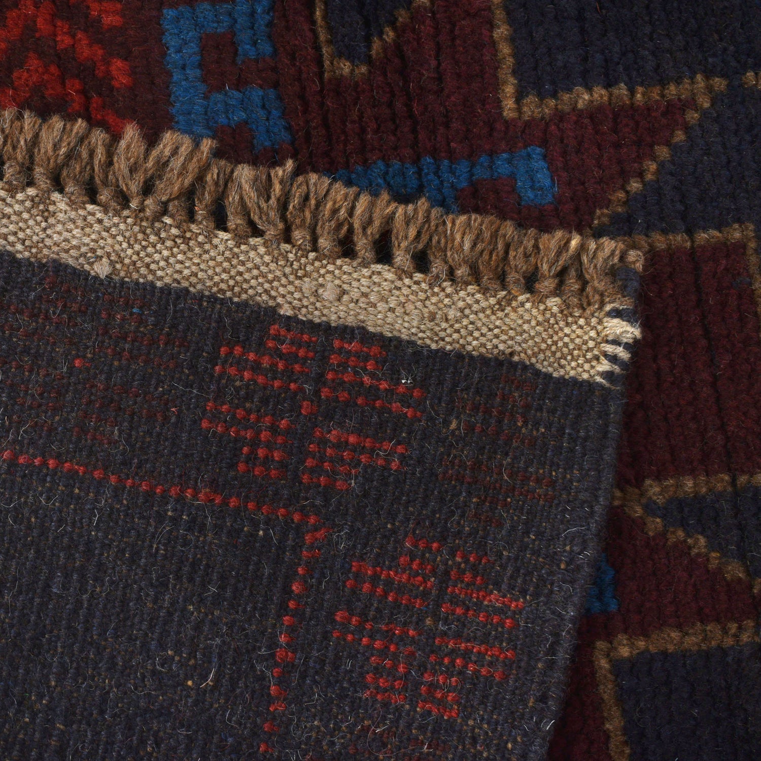 Baluchi Rug Handmade Dark Blue Geometric 4x6 ft