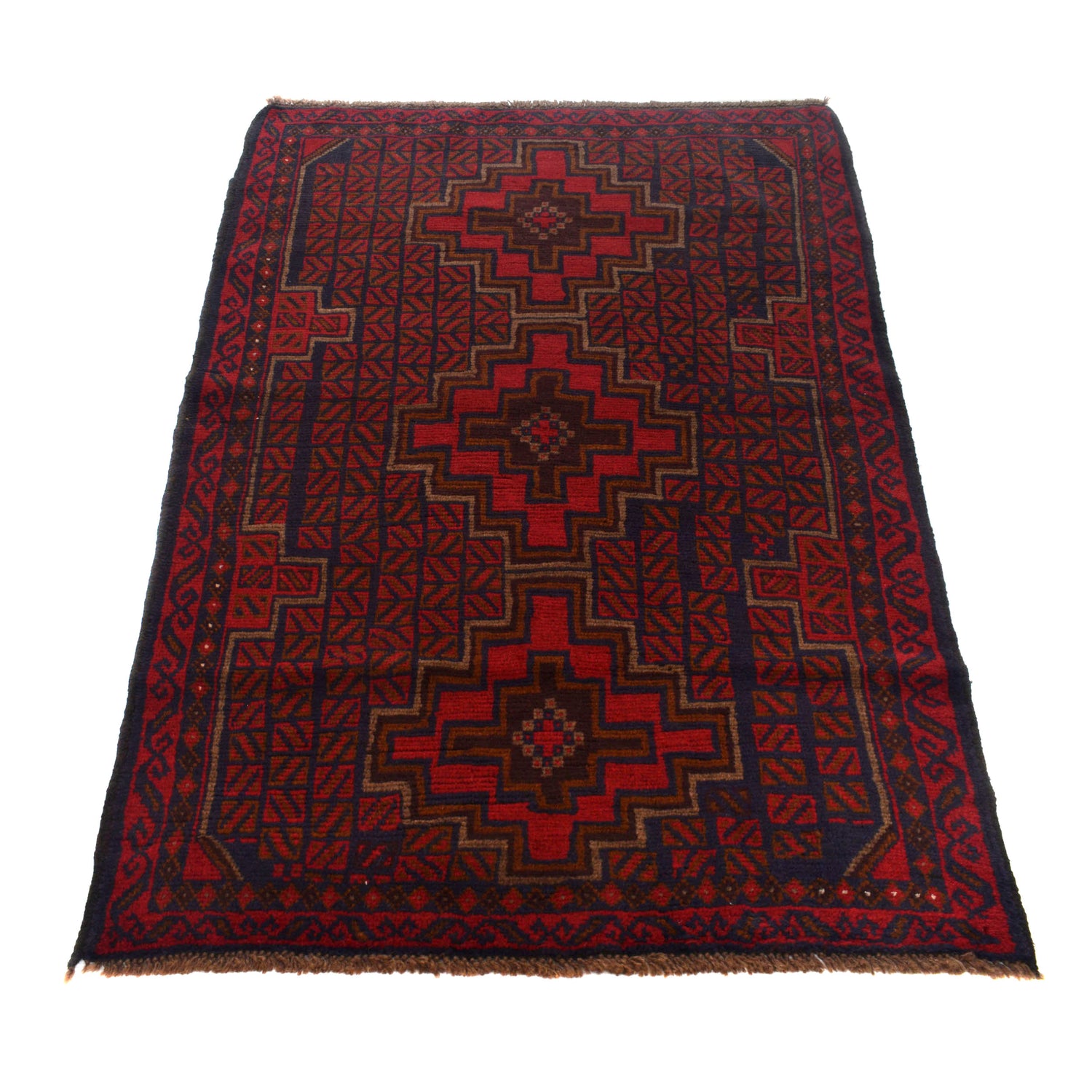 Baluchi Rug Handmade Red Geometric 4x6 ft