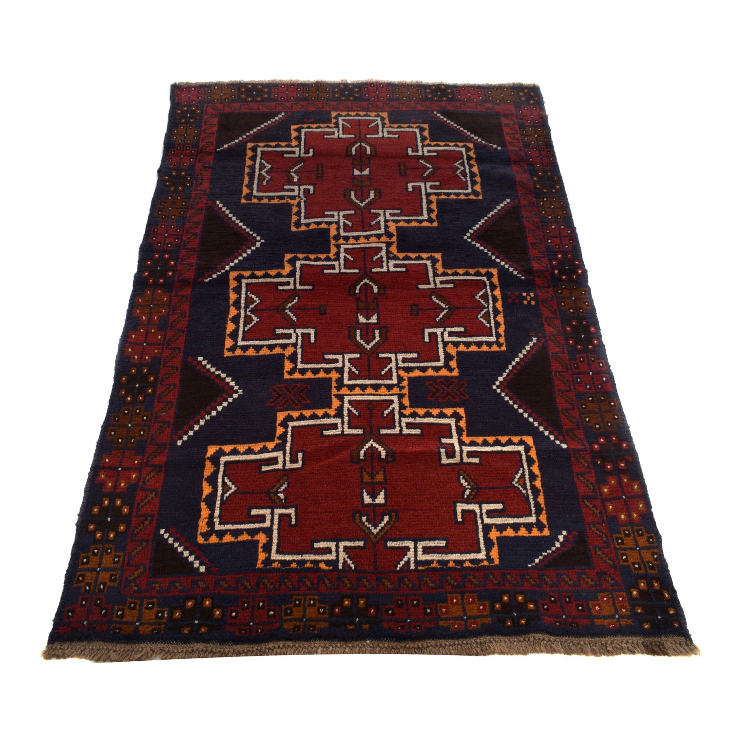 Baluchi Rug Handmade Dark Blue Geometric 4x6 ft