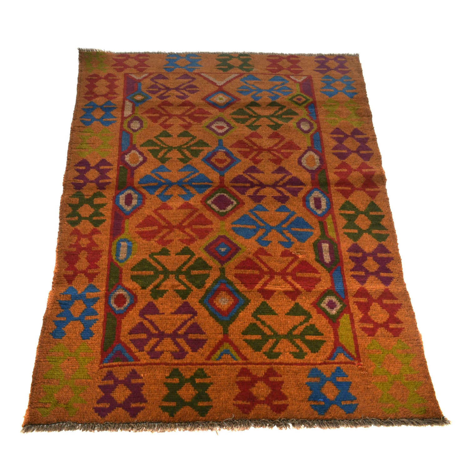 Baluchi Rug Handmade Orange Geometric 4x6 ft