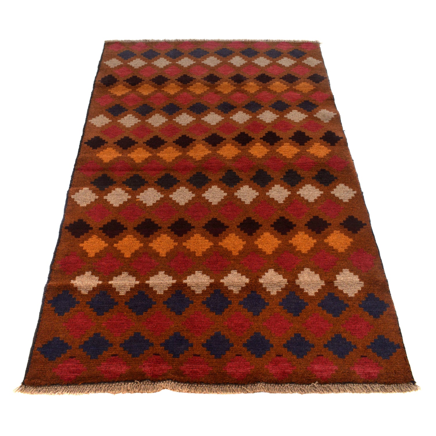 Baluchi Rug Handmade Brown Geometric 4x6 ft