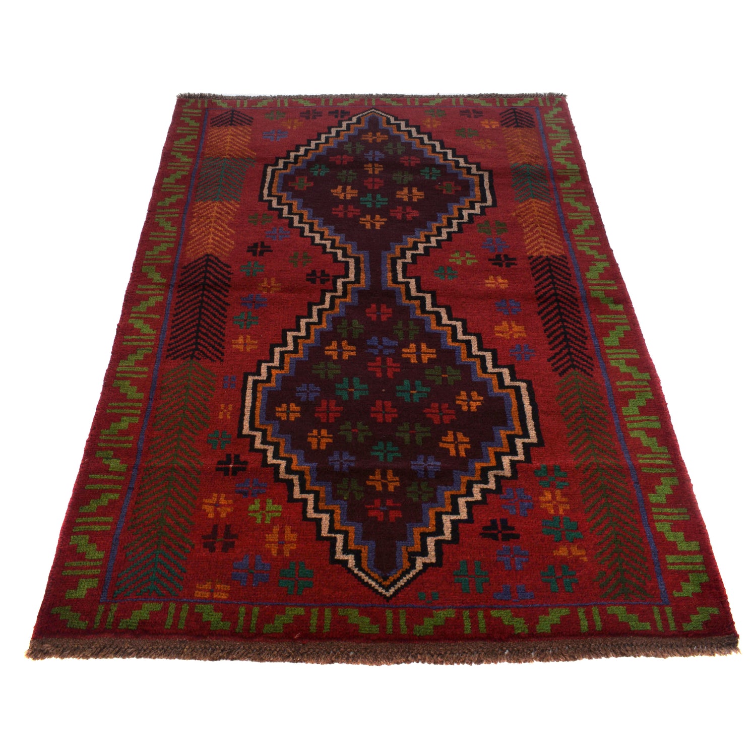 Baluchi Rug Handmade Red Geometric 4x6 ft