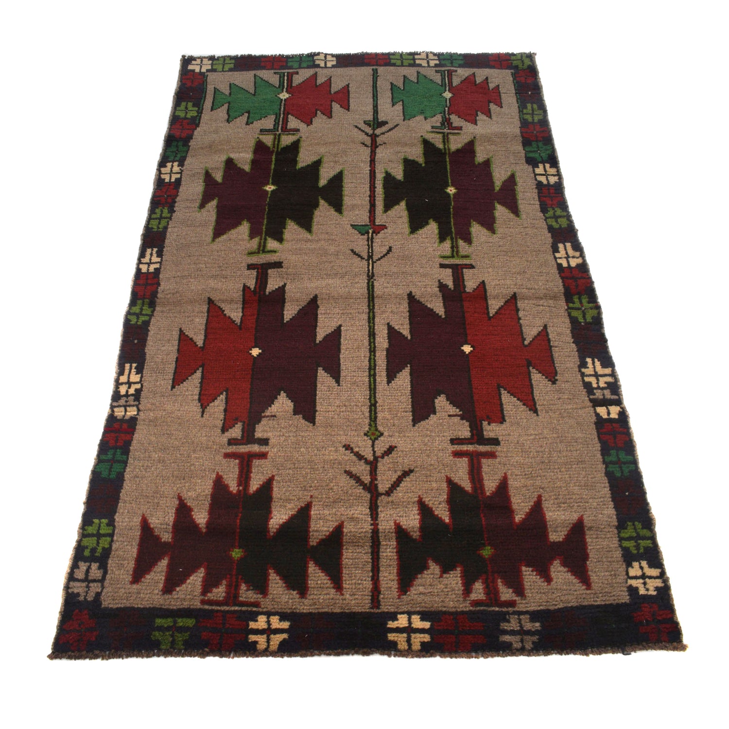 Baluchi Rug Handmade Tan Floral 4x6 ft