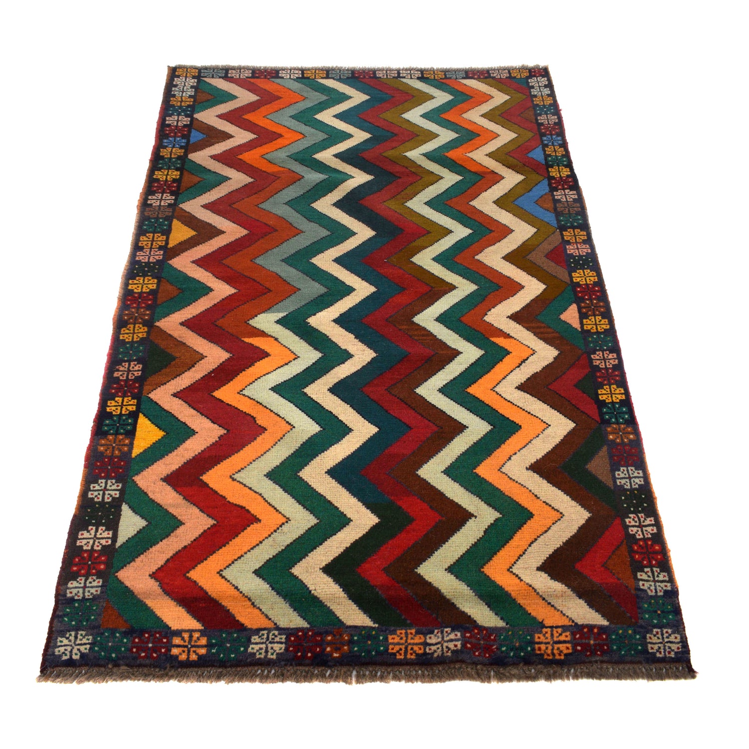 Baluchi Rug Handmade Multi Curvilinear 4x6 ft
