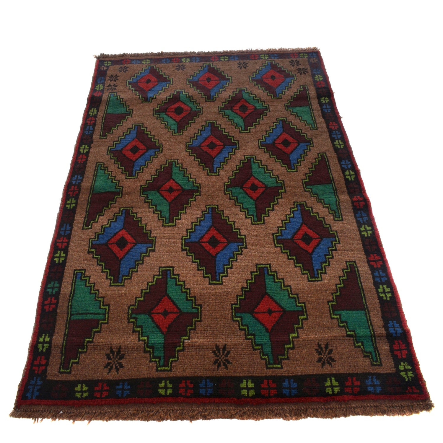 Baluchi Rug Handmade Light Brown Geometric 4x6 ft