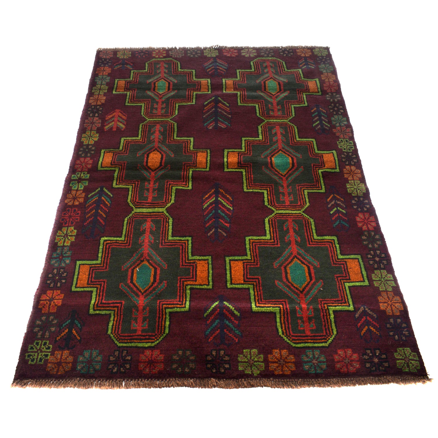 Baluchi Rug Handmade Dark Purple Geometric 4x6 ft