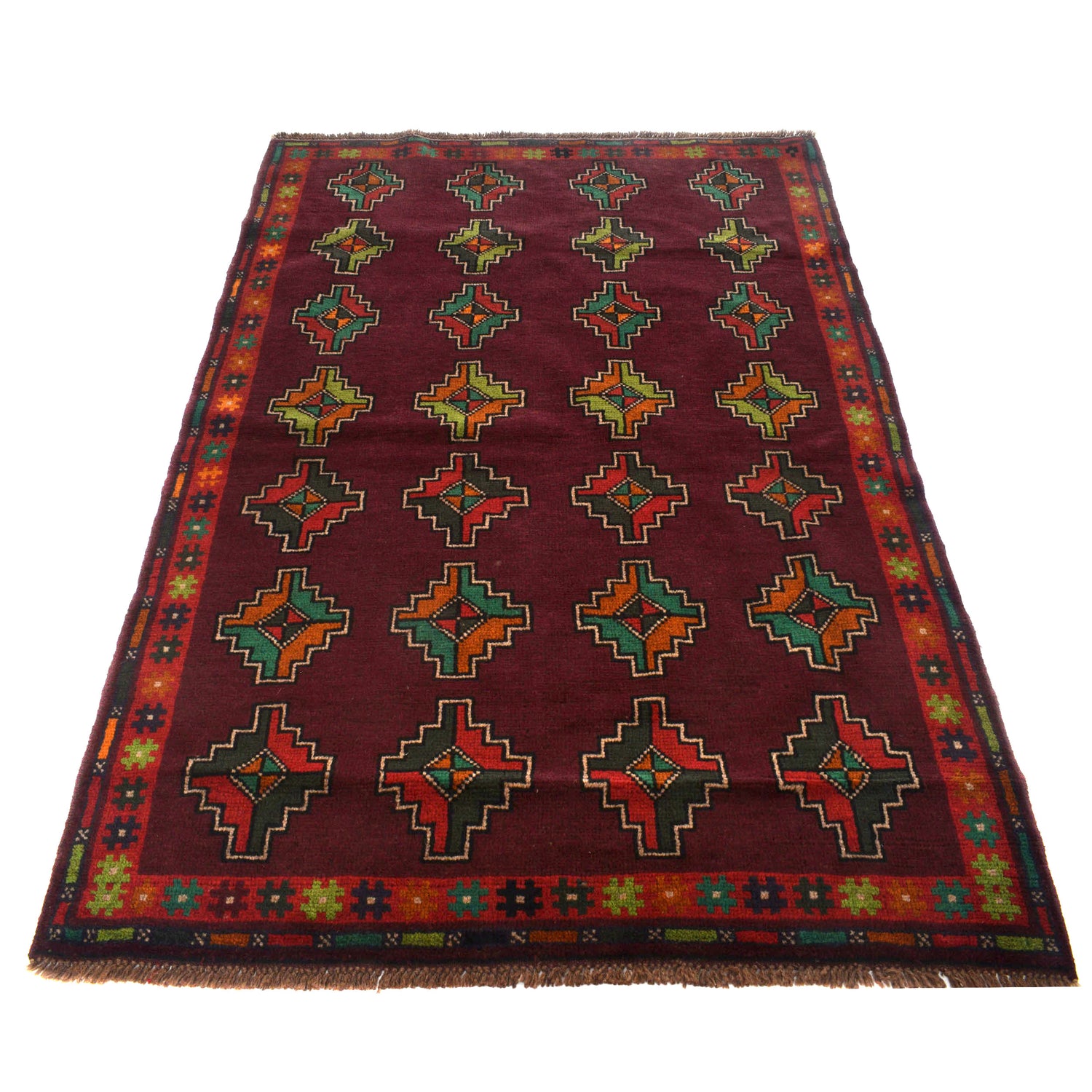 Baluchi Rug Handmade Dark Purple Geometric 4x6 ft