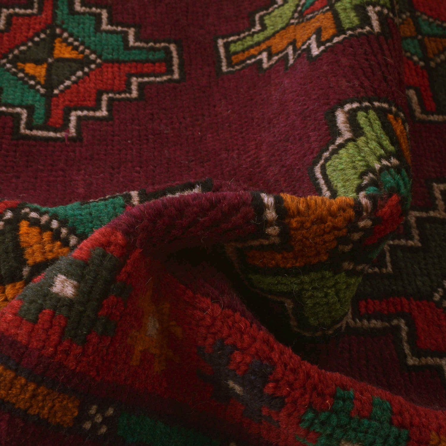 Baluchi Rug Handmade Dark Purple Geometric 4x6 ft