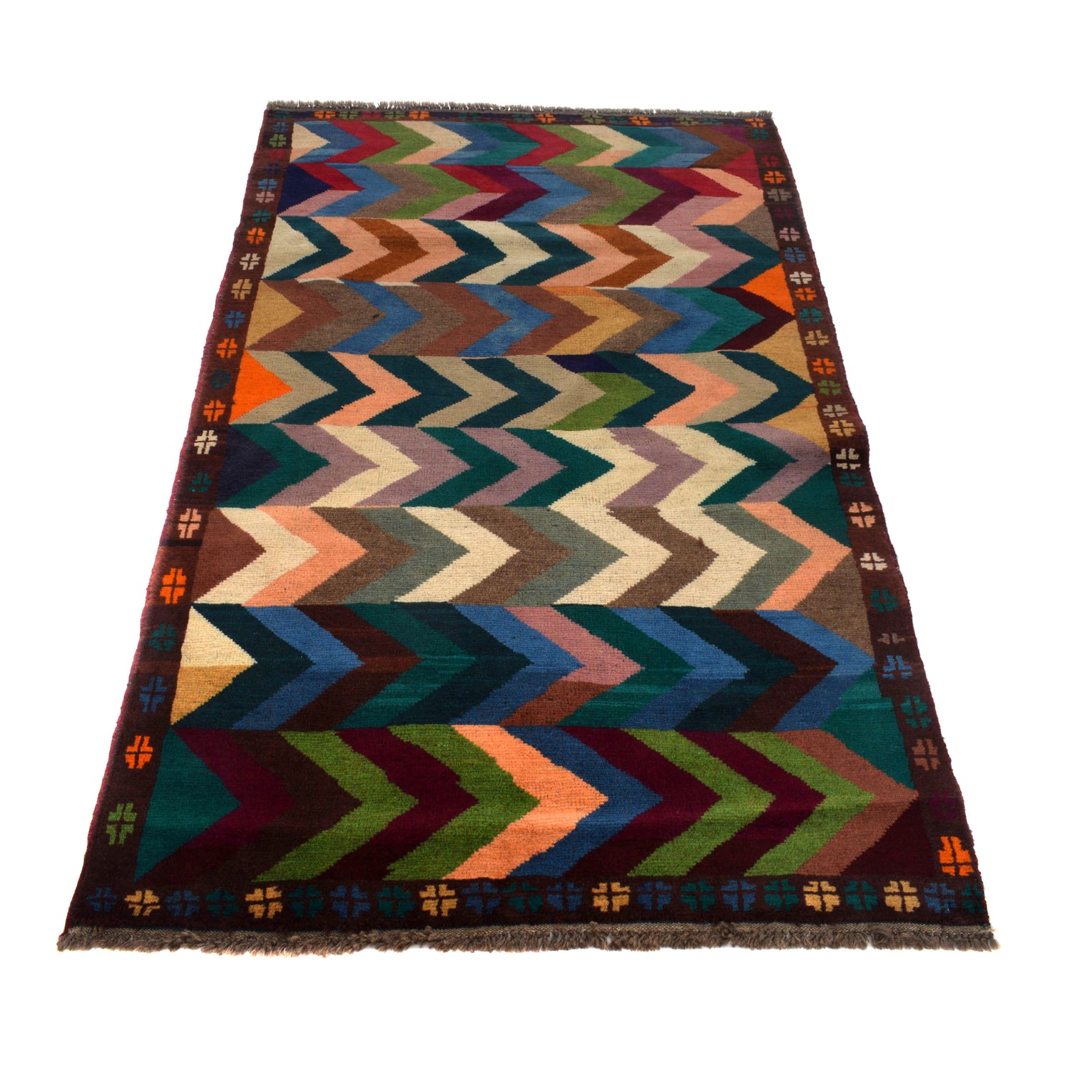 Baluchi Rug Handmade Multi Curvilinear 4x6 ft