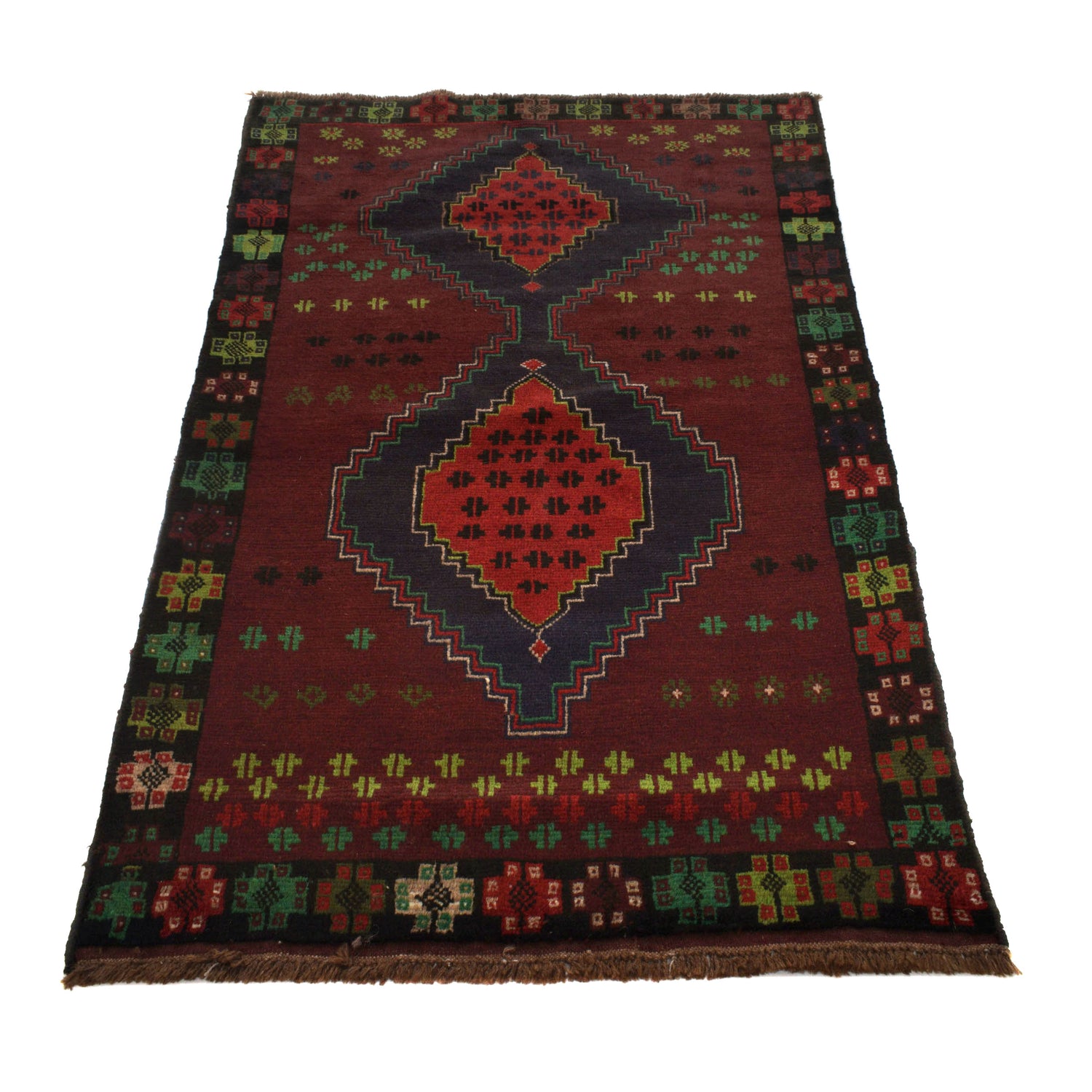 Baluchi Rug Handmade Dark Red Geometric 4x6 ft