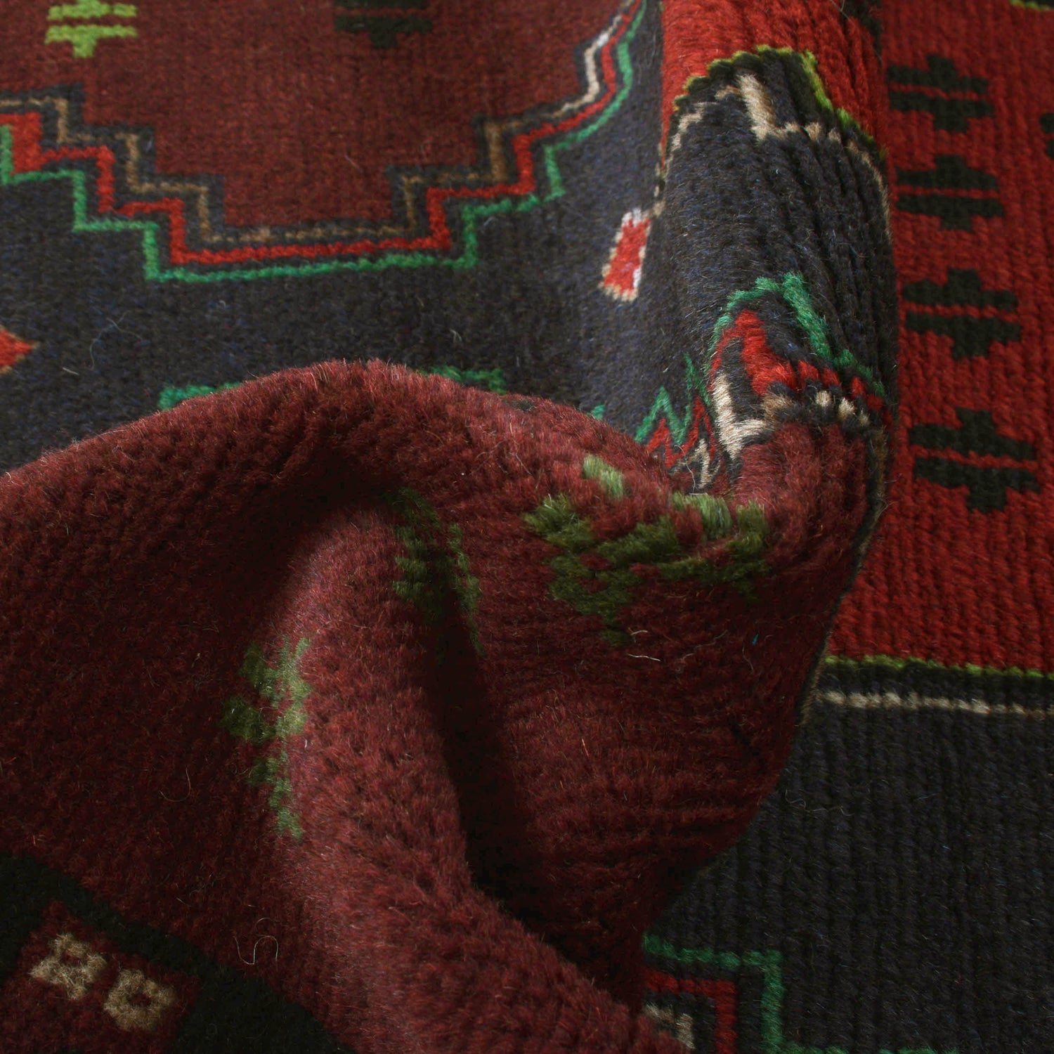 Baluchi Rug Handmade Dark Red Geometric 4x6 ft