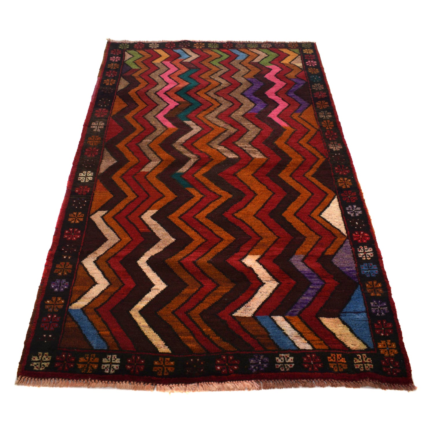 Baluchi Rug Handmade Multi Curvilinear 4x6 ft