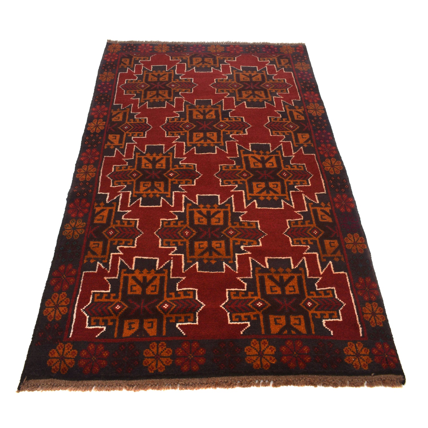 Baluchi Rug Handmade Red Floral 4x6 ft