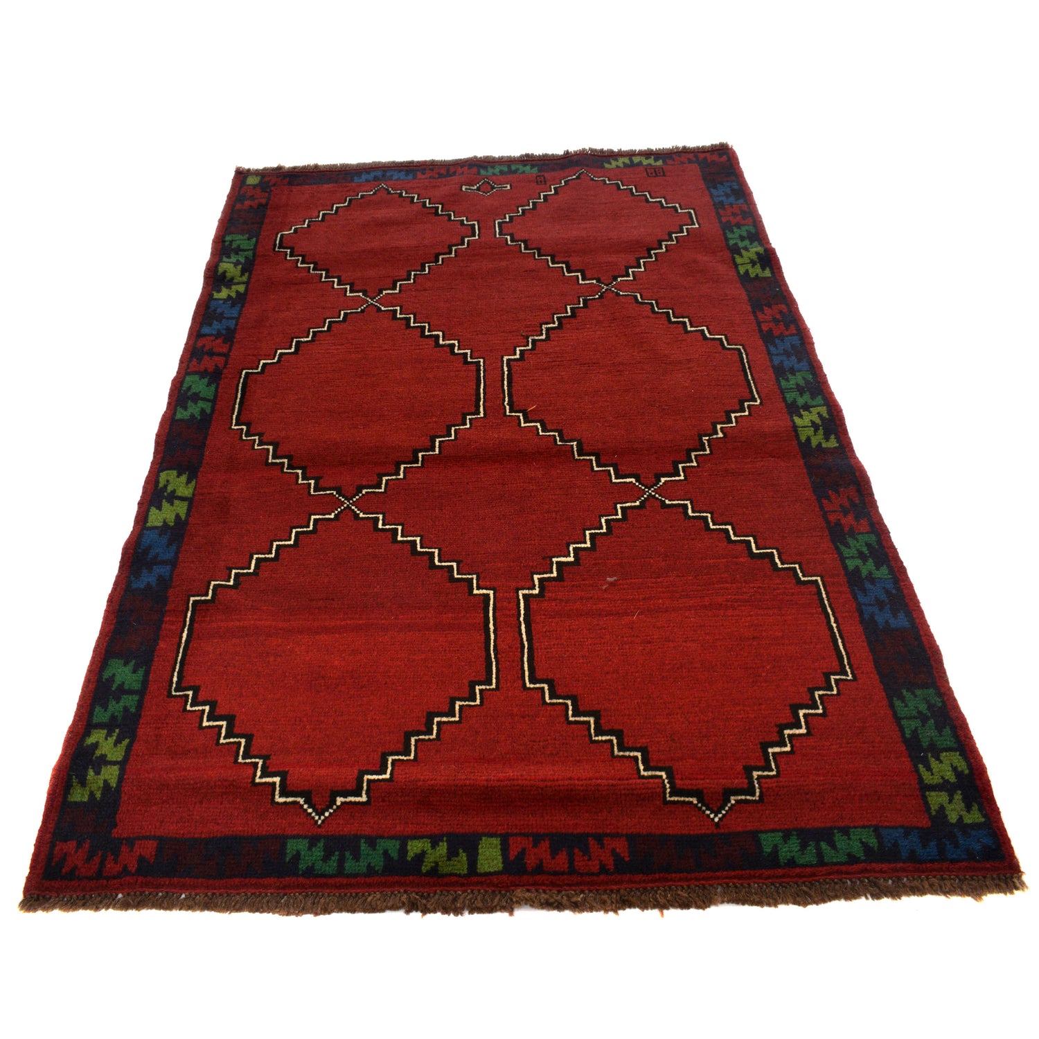 Baluchi Rug Handmade Red Geometric 4x6 ft