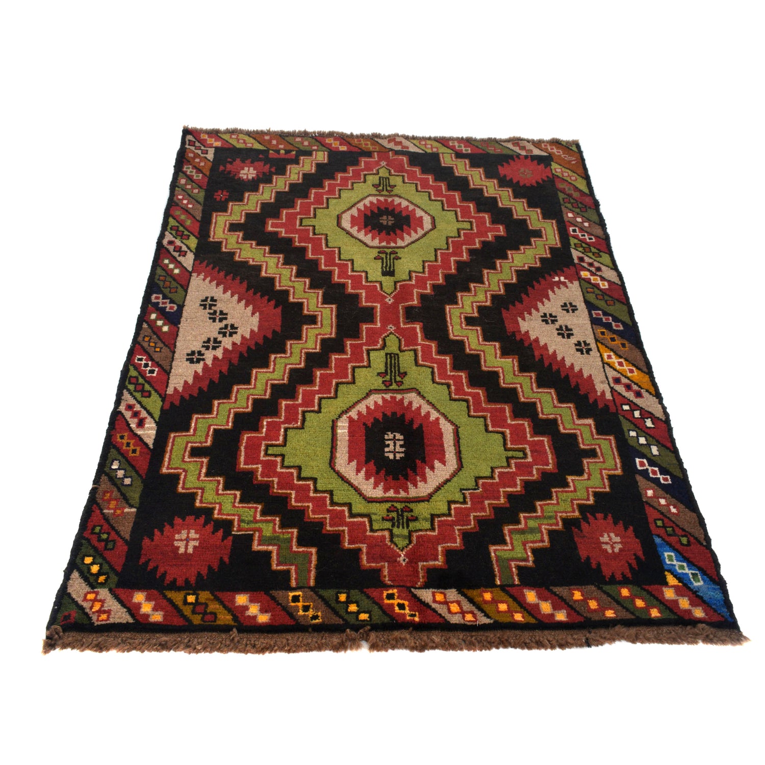 Baluchi Rug Handmade Black Geometric 4x6 ft