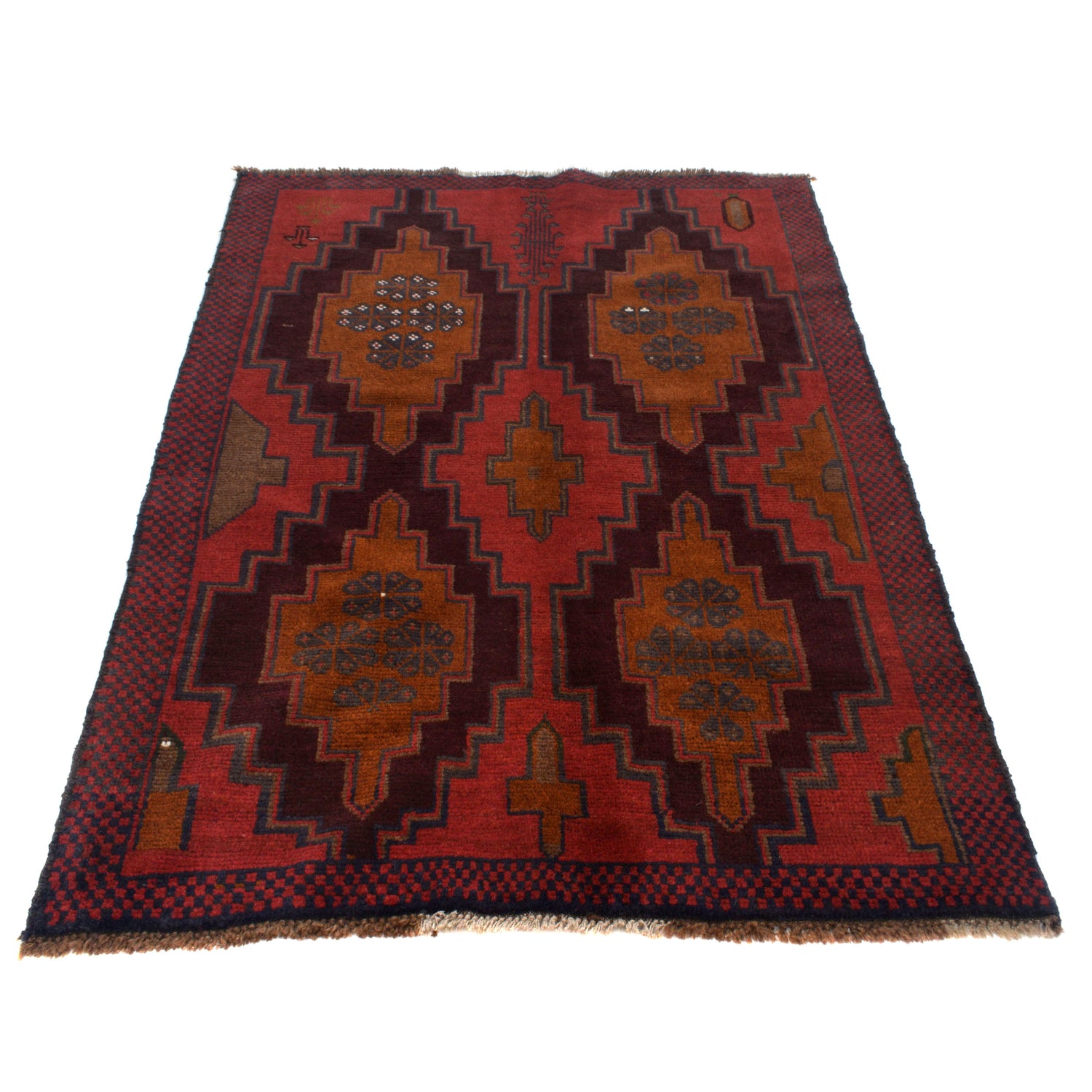 Baluchi Rug Handmade Red Geometric 4x6 ft